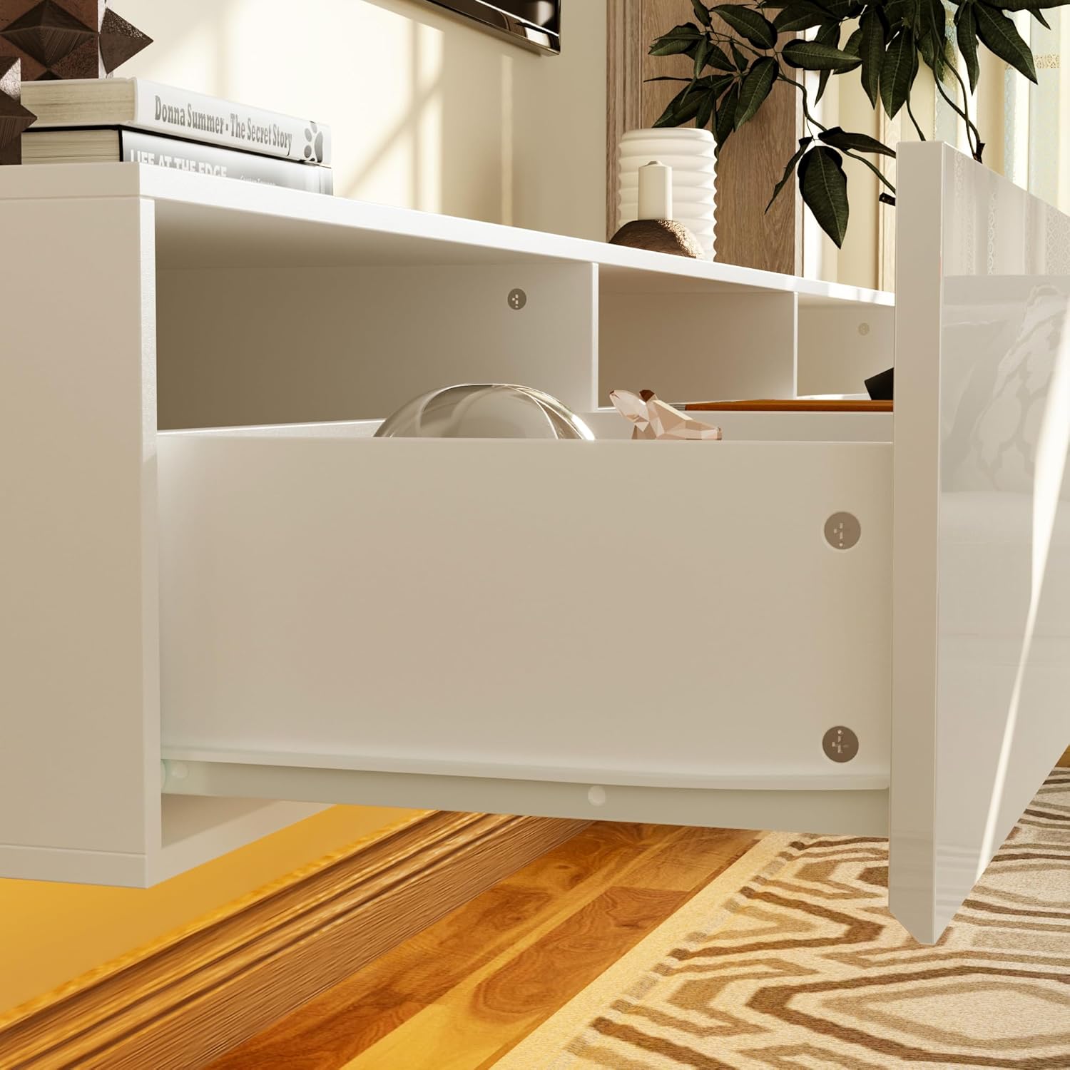 Floating LED TV Stand for TVs up to 70 Inch, Wall Mounted Entertainment Center with LED Lights, 63" Large Storage Media Console with 3 Drawers for Living Room, White