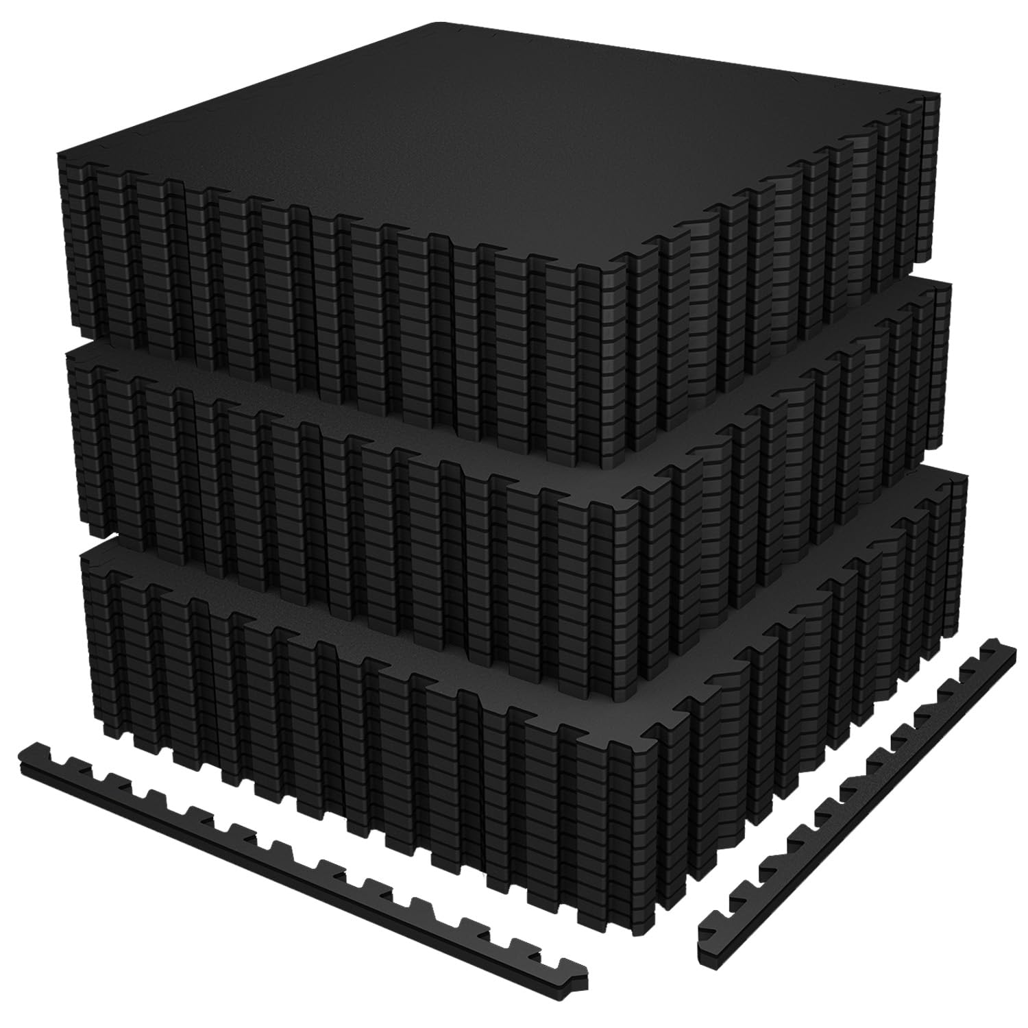 AIRHOP 0.56in Thick 48 Sq Ft Exercise Equipment Mats, 12 Tiles Upgraded Rubber Top with High Density EVA Foam, Large Interlocking Puzzle Gym Flooring for Home Gym, Heavy Weight Workout, 24 x 24in