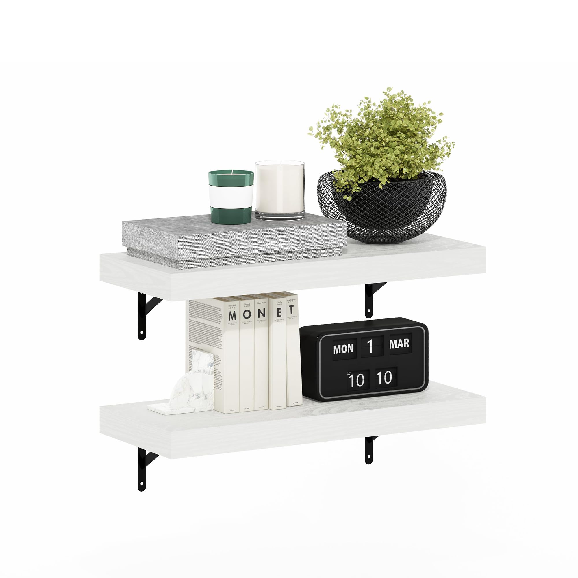 Furinno Rossi 5-Tier Floating Corner Shelf for Wall, Corner Zigzag Shelf Wall Mounted, Radial Wall Mount Shelves, for Home Office, Living Room, Bedroom, Bathroom, White