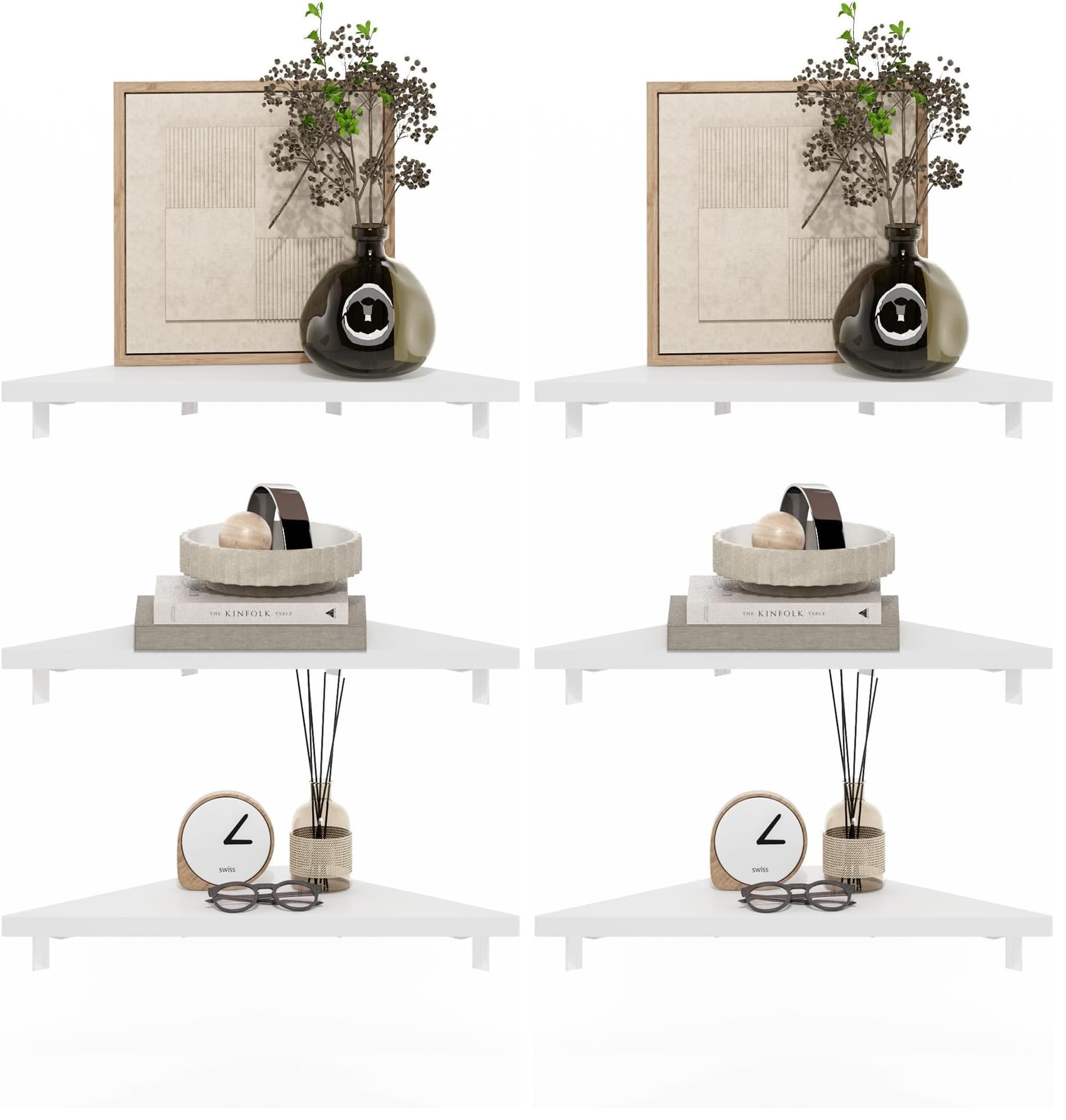 Furinno Rossi 5-Tier Floating Corner Shelf for Wall, Corner Zigzag Shelf Wall Mounted, Radial Wall Mount Shelves, for Home Office, Living Room, Bedroom, Bathroom, White