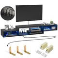 FABATO 59'' Floating TV Stand with LED Light Power Outlet, Floating Shelf for Under TV Wall Mount with Storage Shelf, Media Console Entertainment Center for Living Room, White