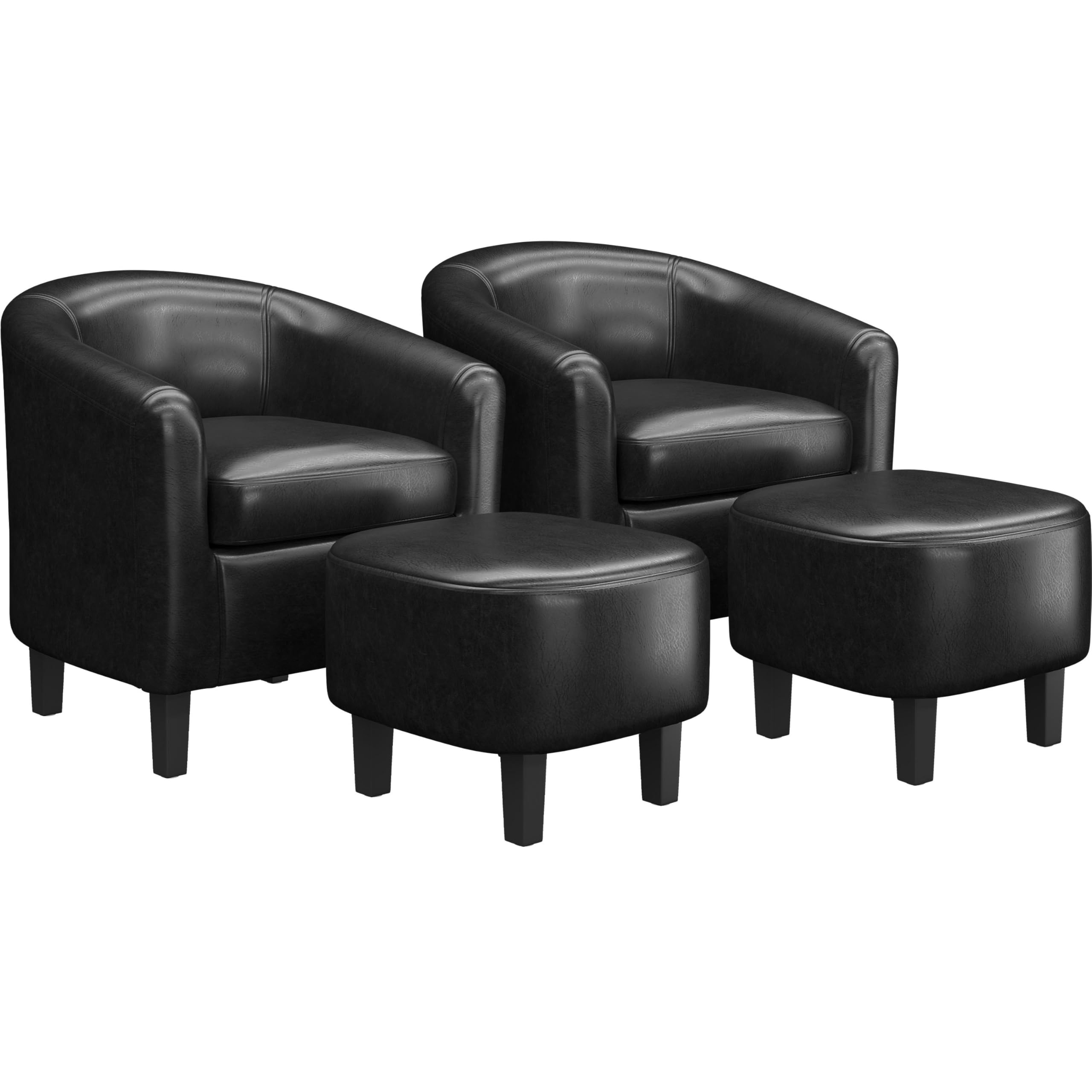 Yaheetech Brown Accent Chairs Set of 2, Faux Leather Barrel Chairs, Comfy Modern Leather Club Armchairs with Soft Seat for Living Room Bedroom Reading Waiting Room, Brown