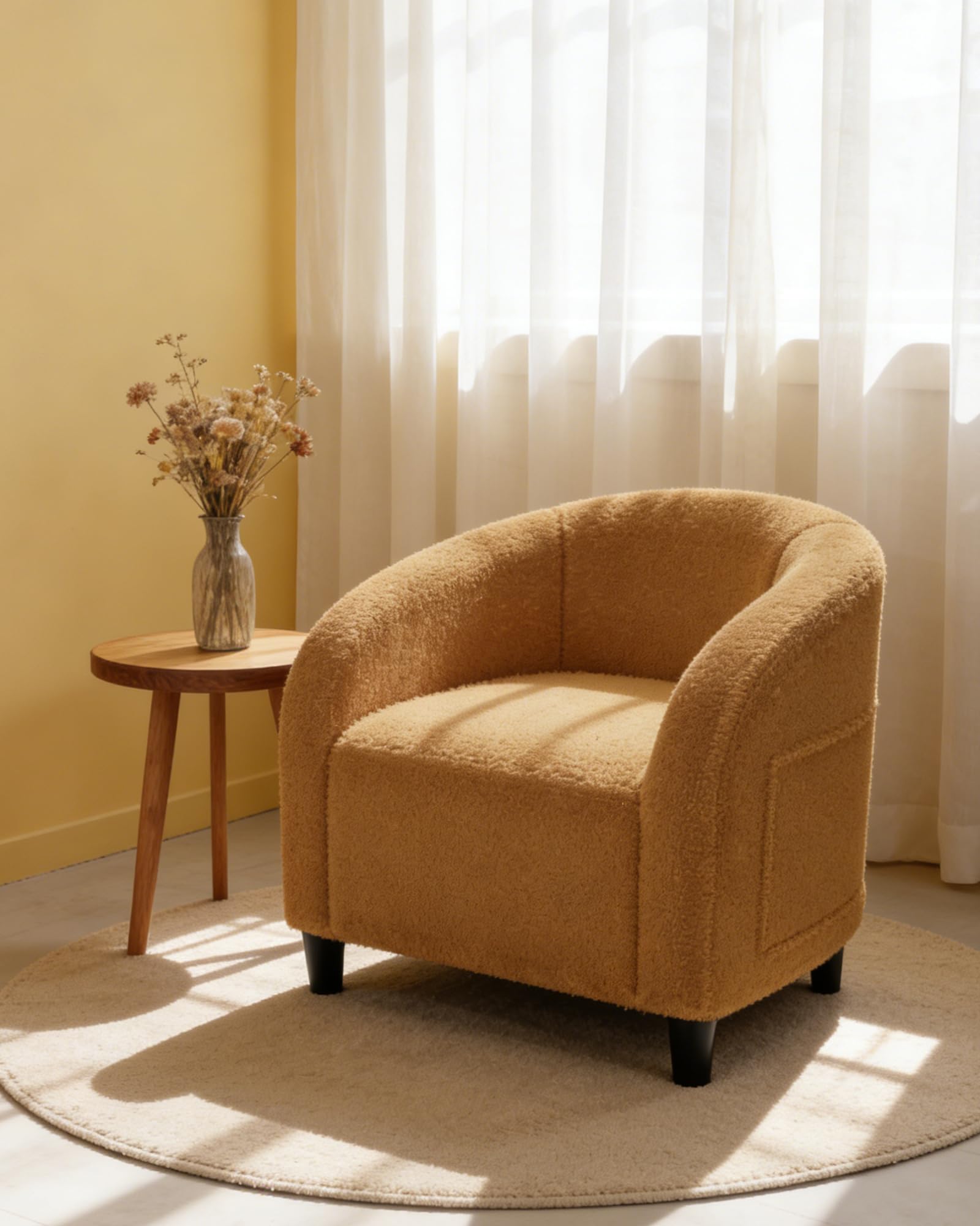 GarveeHome Accent Chair Faux Leather Barrel Chairs Club Armchair with Soft Seat for Living Room Bedroom Reading Waiting Room - Brown