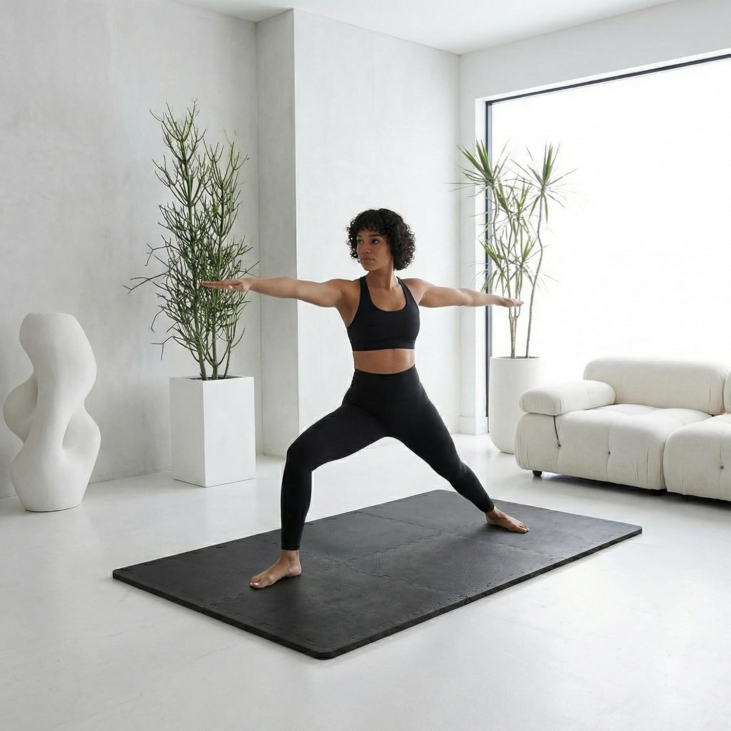 BalanceFrom Puzzle Exercise Mat 1/2' Thick, EVA Interlocking Foam Floor Tiles for Home Gym, Mat for Home Workout Equipment, Floor Padding for Kids, Black, 24 in x 24 in x 1/2 in, 24 Sq Ft - 6 Tiles
