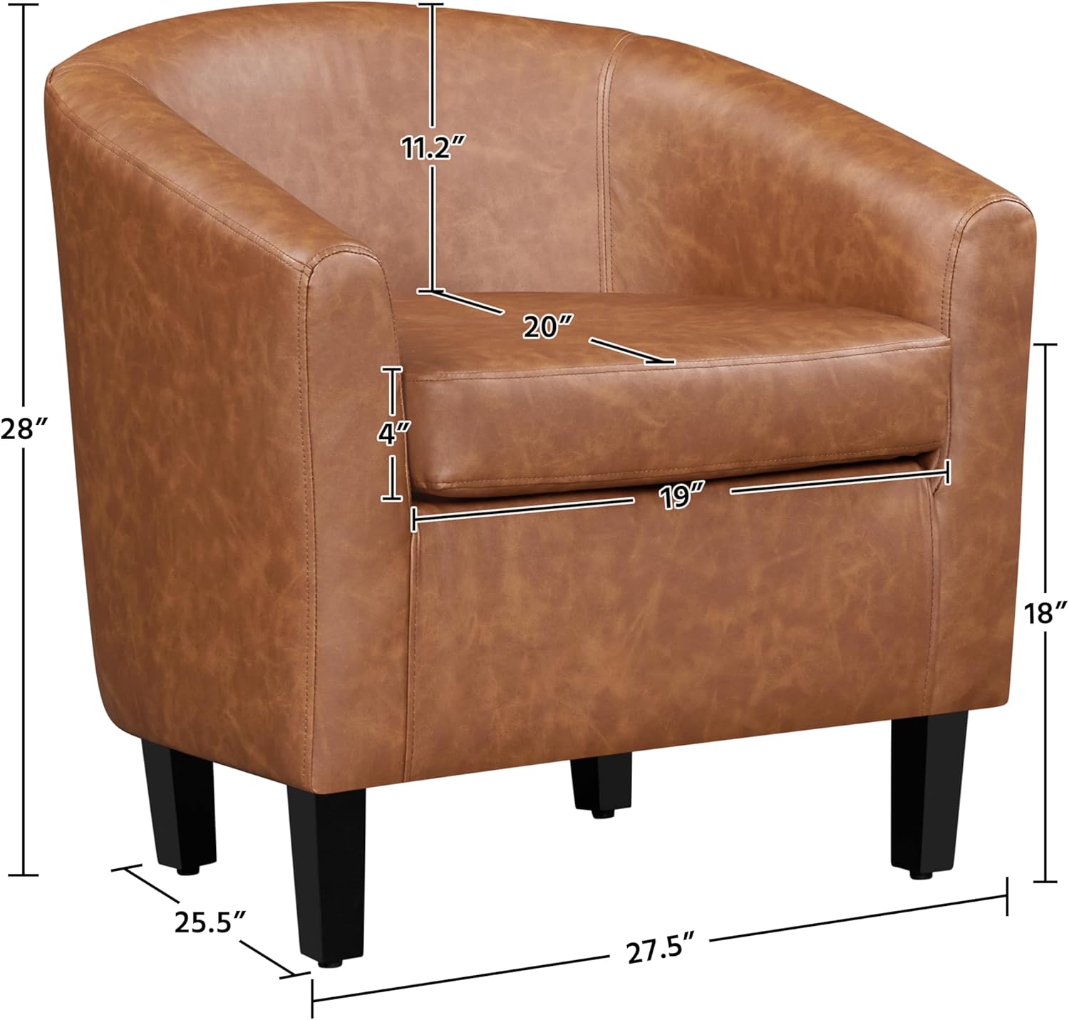 Yaheetech Brown Accent Chairs Set of 2, Faux Leather Barrel Chairs, Comfy Modern Leather Club Armchairs with Soft Seat for Living Room Bedroom Reading Waiting Room, Brown