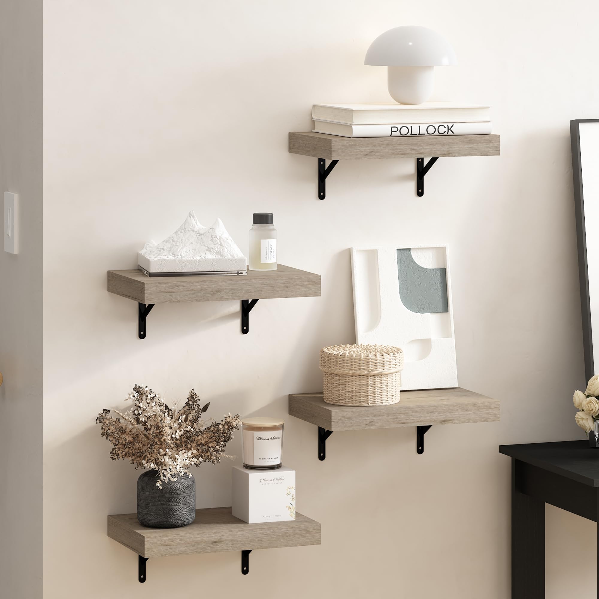 Furinno Rossi 5-Tier Floating Corner Shelf for Wall, Corner Zigzag Shelf Wall Mounted, Radial Wall Mount Shelves, for Home Office, Living Room, Bedroom, Bathroom, White