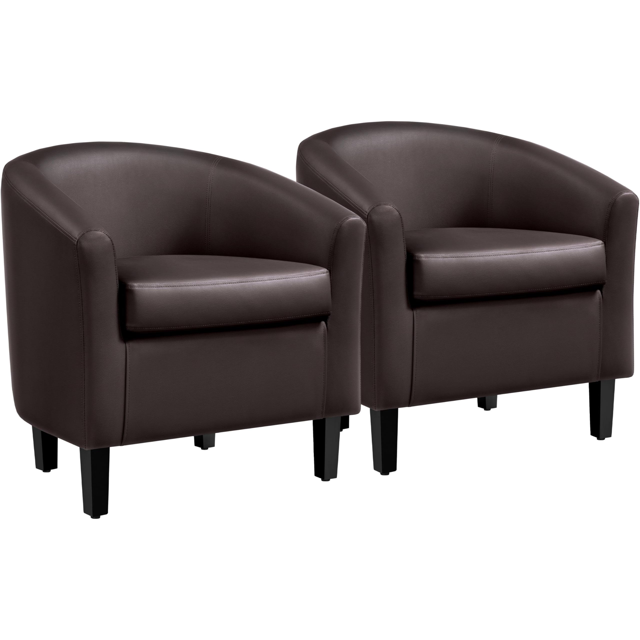 Yaheetech Brown Accent Chairs Set of 2, Faux Leather Barrel Chairs, Comfy Modern Leather Club Armchairs with Soft Seat for Living Room Bedroom Reading Waiting Room, Brown