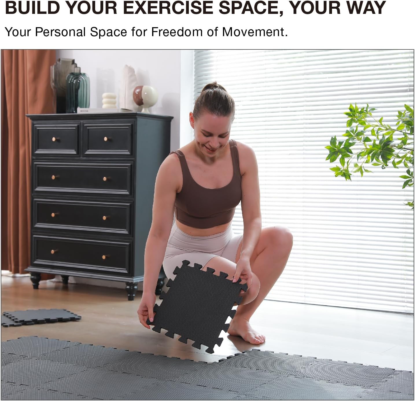 AIRHOP 18 Tiles Gym Floor Mat, EVA Foam Puzzle Gym Mat, High-Density Interlocking Foam Floor Tiles for Home Gym, Play Workout Garage Kitchen Flooring