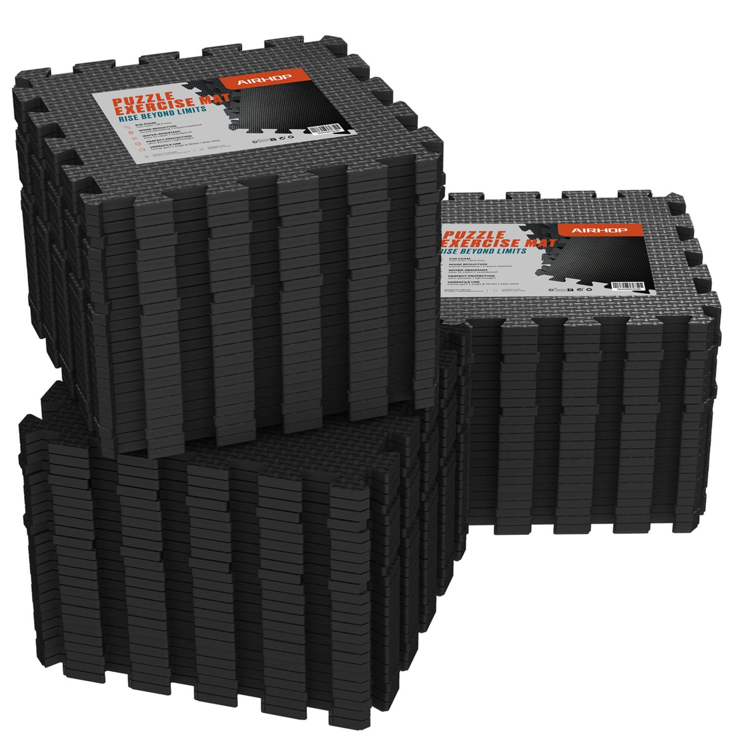 AIRHOP 18 Tiles Gym Floor Mat, EVA Foam Puzzle Gym Mat, High-Density Interlocking Foam Floor Tiles for Home Gym, Play Workout Garage Kitchen Flooring