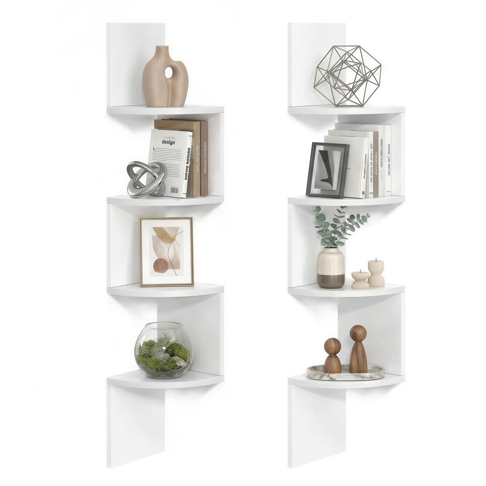 VASAGLE Corner Shelf Wall Mount, 5-Tier Floating Corner Bookshelf, Plant Shelf for Bedroom, Living Room, Bathroom, Home Office, Cloud White