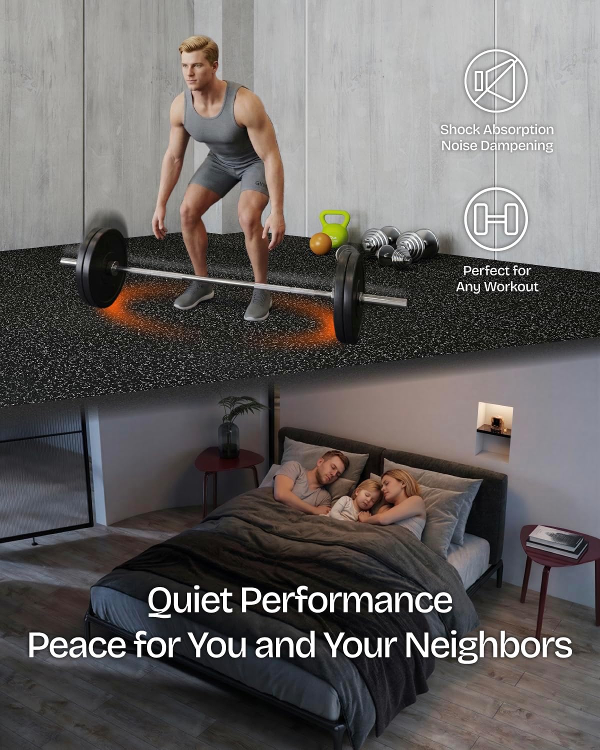 0.56 Inch Thick 48 Sq Ft Gym Flooring for Home Gym, 12 Tiles Robust Rubber Top with Eva Foam Exercise Equipment Mats, Protective Flooring Puzzle Mat for Fitness Room