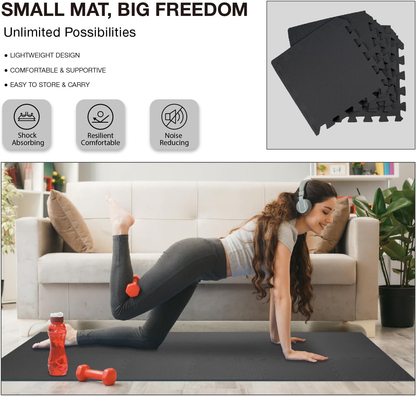 AIRHOP 18 Tiles Gym Floor Mat, EVA Foam Puzzle Gym Mat, High-Density Interlocking Foam Floor Tiles for Home Gym, Play Workout Garage Kitchen Flooring