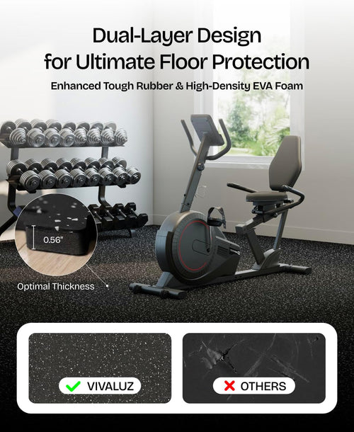 0.56 Inch Thick 48 Sq Ft Gym Flooring for Home Gym, 12 Tiles Robust Rubber Top with Eva Foam Exercise Equipment Mats, Protective Flooring Puzzle Mat for Fitness Room