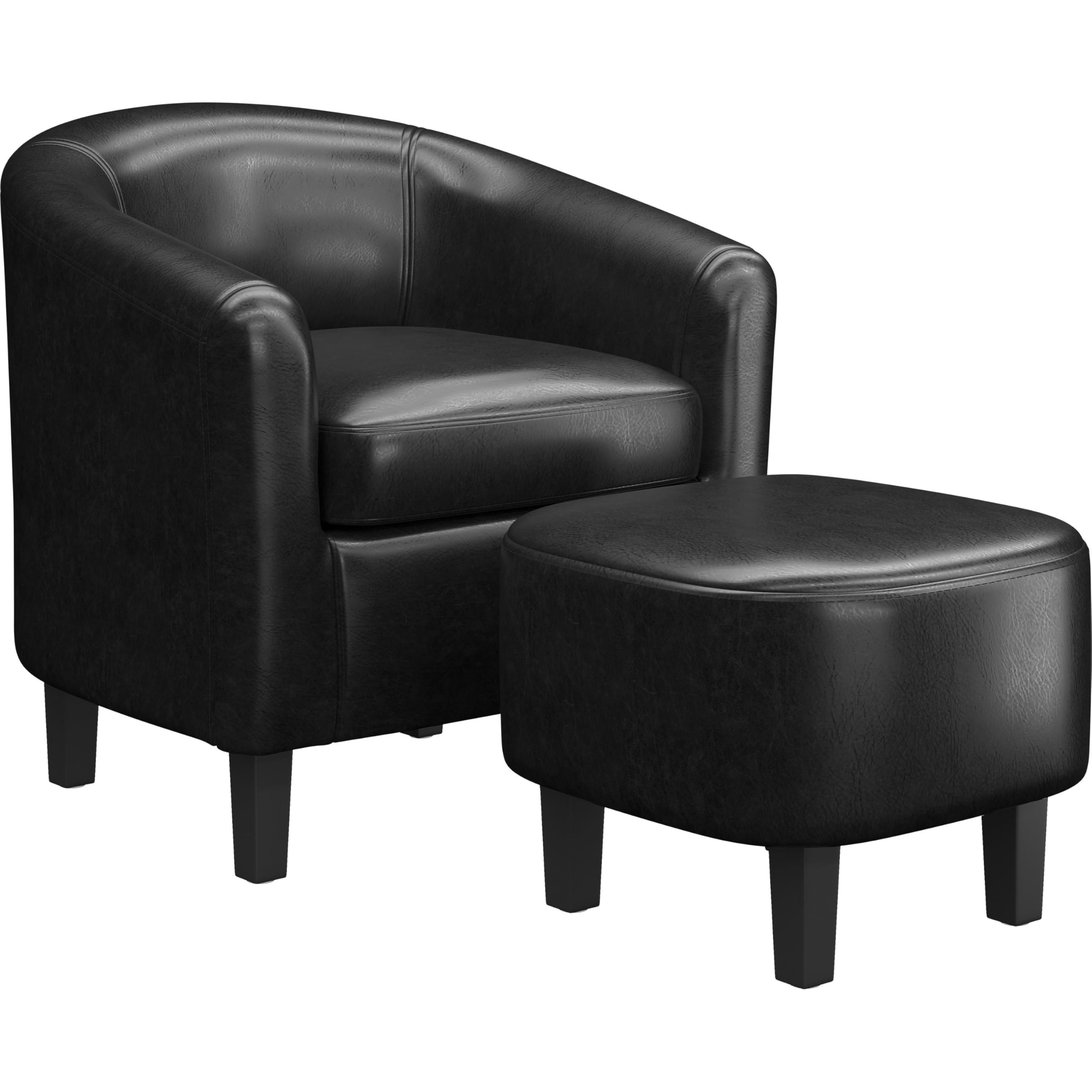 Yaheetech Leather Accent Chair, Faux Leather Armchair, Modern Barrel Club Chair with Soft Seat for Living Room Bedroom Reading Waiting Room, Brown