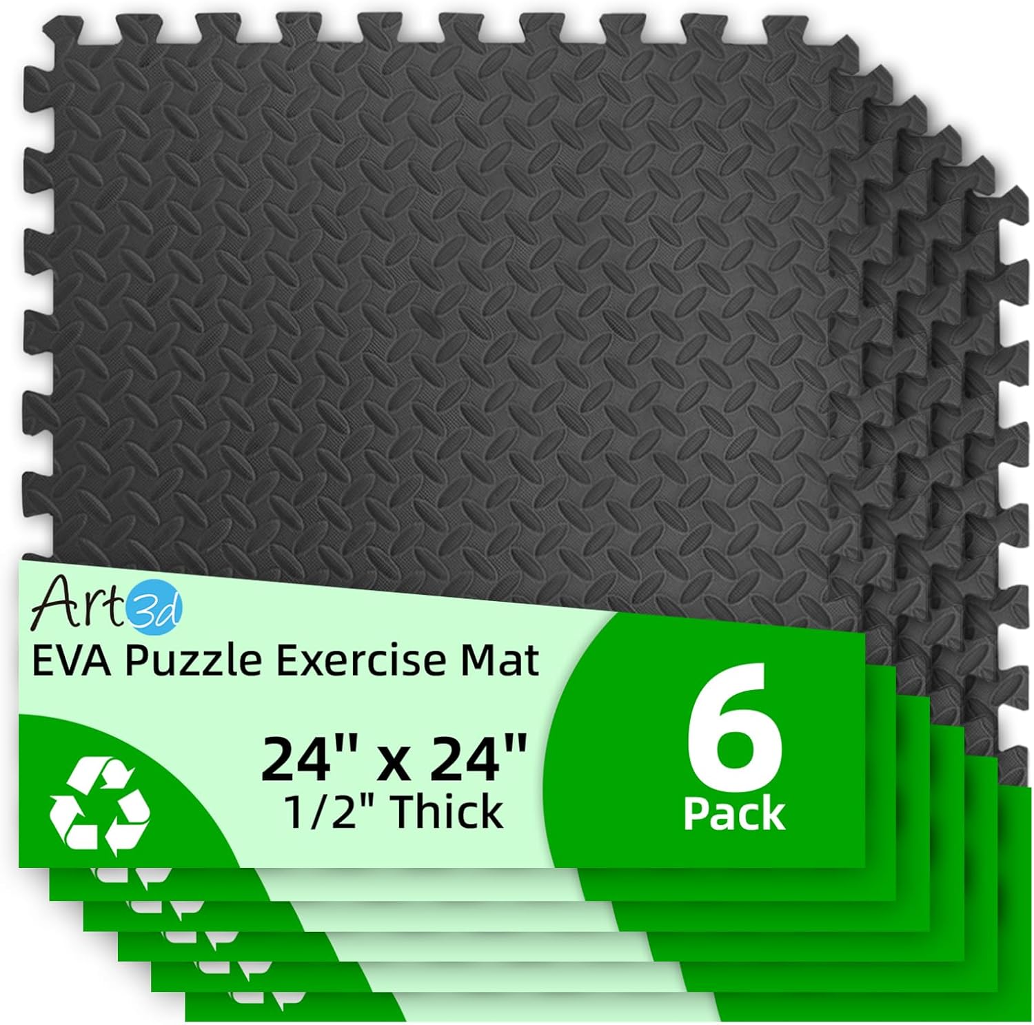 Art3d 24" x 24" EVA Interlocking Exercise Mats, 1/2" Thick Foam Puzzle Flooring for Workout, Gym Equipments, Training Areas, 6 and 12 Pack