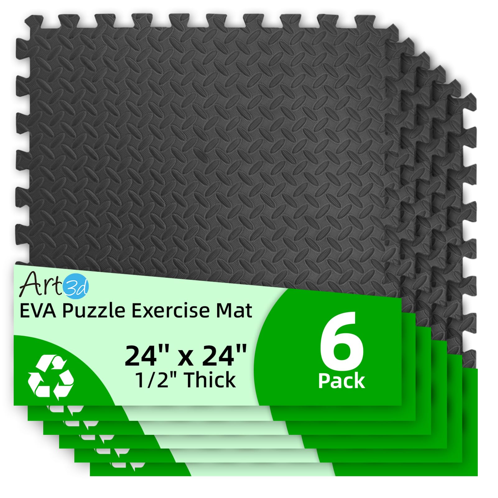 Art3d 24" x 24" EVA Interlocking Exercise Mats, 1/2" Thick Foam Puzzle Flooring for Workout, Gym Equipments, Training Areas, 6 and 12 Pack