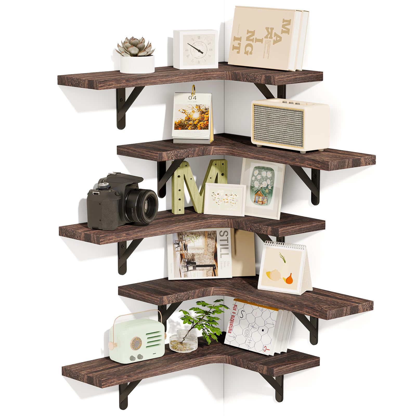 Fixwal Corner Shelves Floating Shelves for Wall Bathroom Kitchen Bedroom Home Decor Laundry Room Living Room Set of 5 (Black)