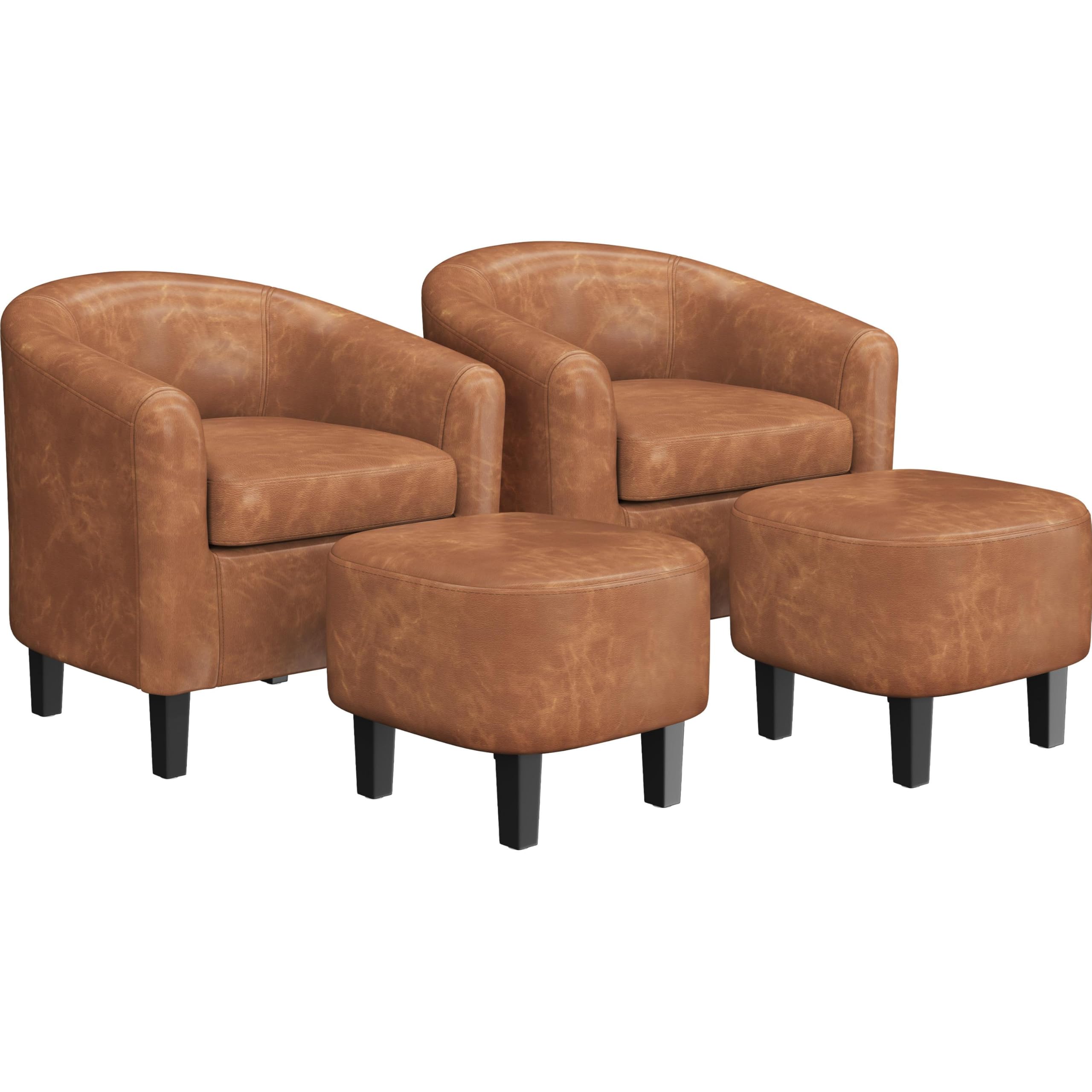 Yaheetech Barrel Chairs Set of 2, Faux Leather Club Armchairs, PU Leather Accent Chairs with Soft Padded Seat for Living Room Bedroom Waiting Reading Room, Black
