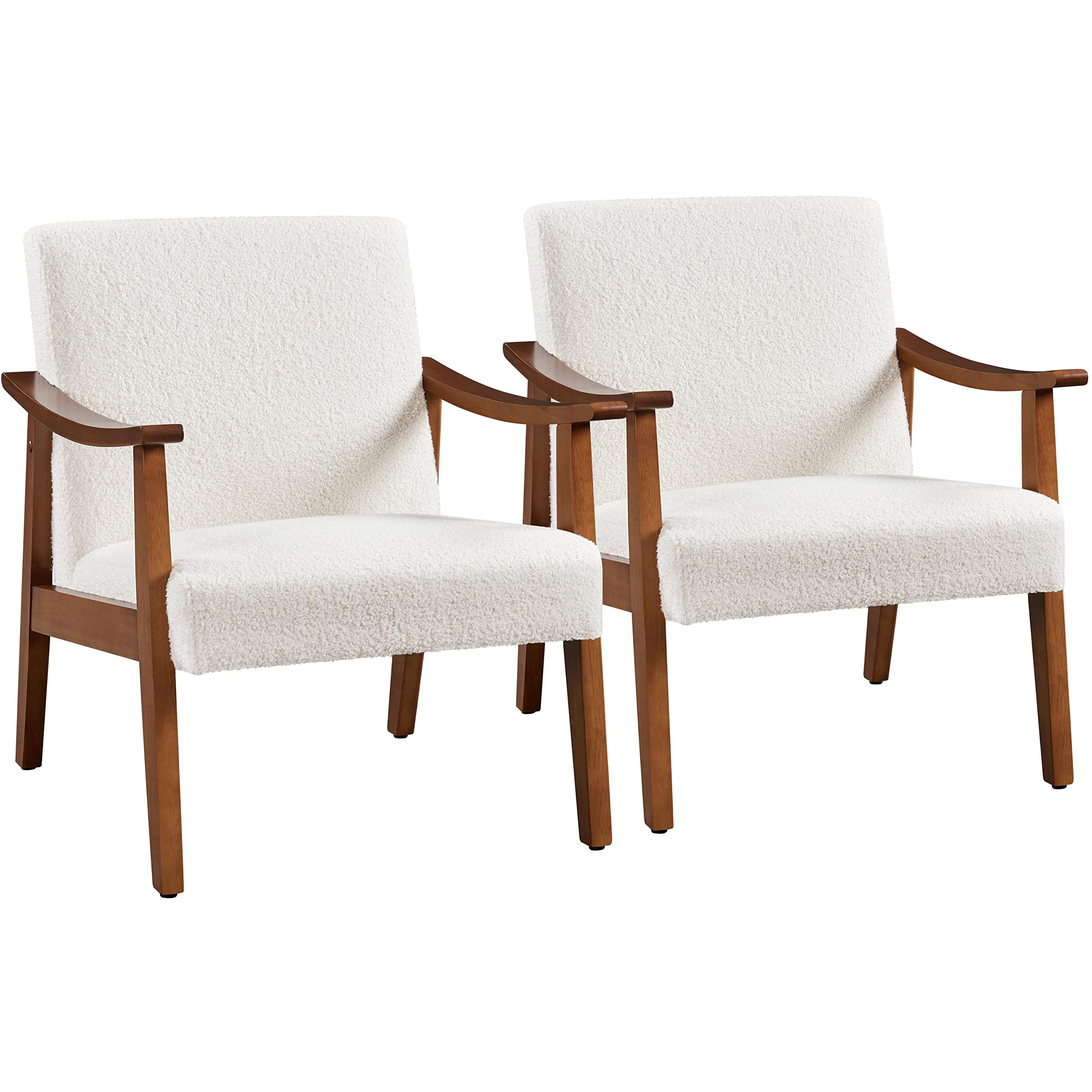 Yaheetech PU Leather Accent Chair, Mid-Century Modern Armchair with Solid Wood Legs, Reading Leisure Chair for Living Room Bedroom Waiting Room, Light Brown, Set of 2