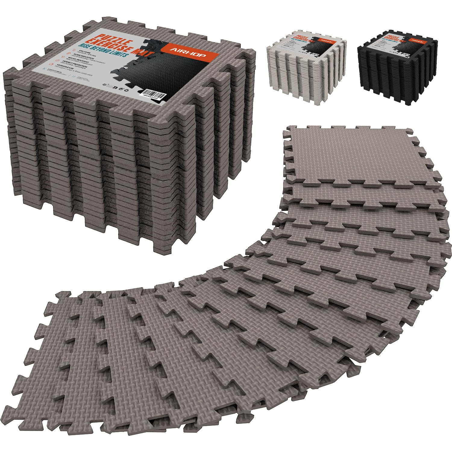 AIRHOP 18 Tiles Gym Floor Mat, EVA Foam Puzzle Gym Mat, High-Density Interlocking Foam Floor Tiles for Home Gym, Play Workout Garage Kitchen Flooring