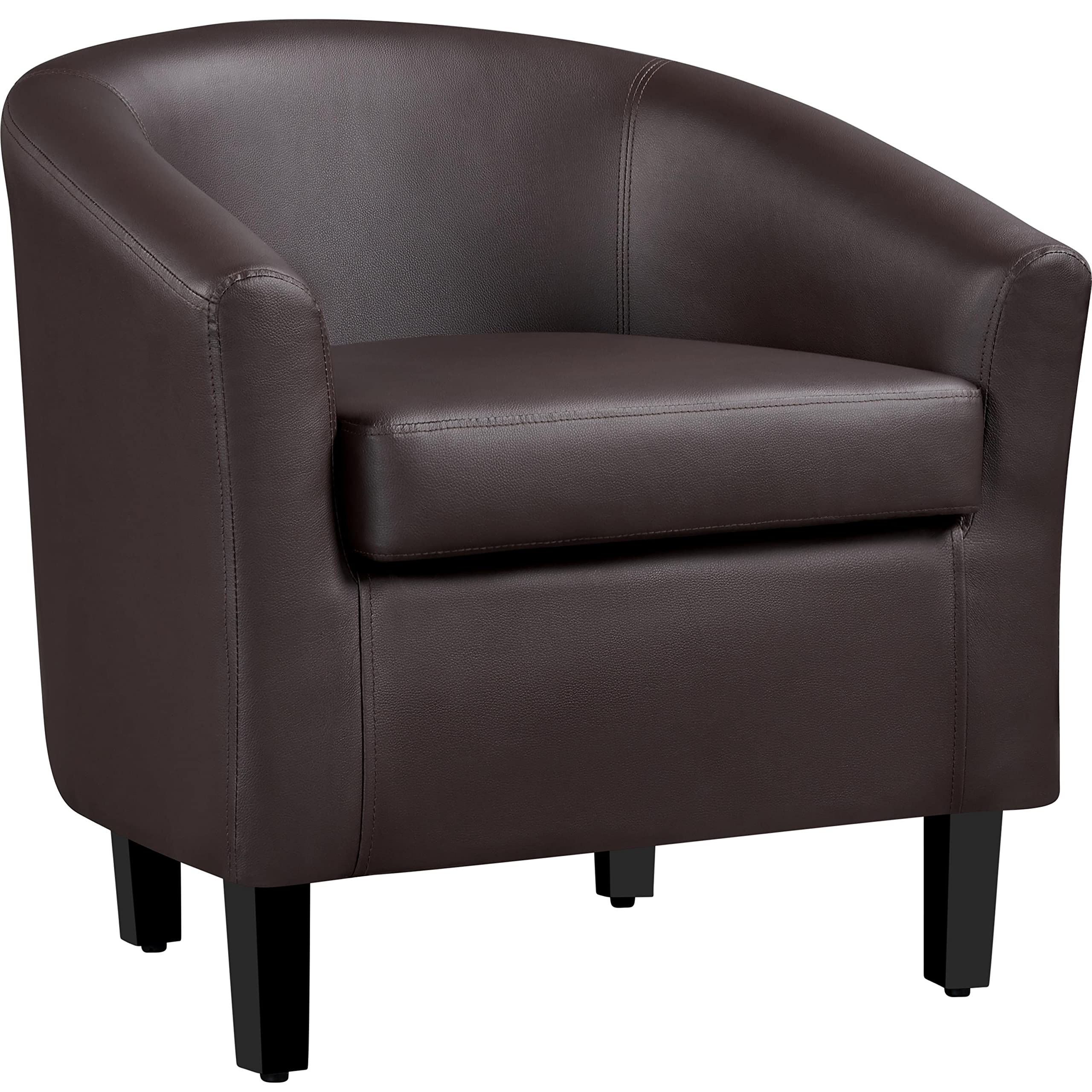 Yaheetech Leather Accent Chair, Faux Leather Armchair, Modern Barrel Club Chair with Soft Seat for Living Room Bedroom Reading Waiting Room, Brown