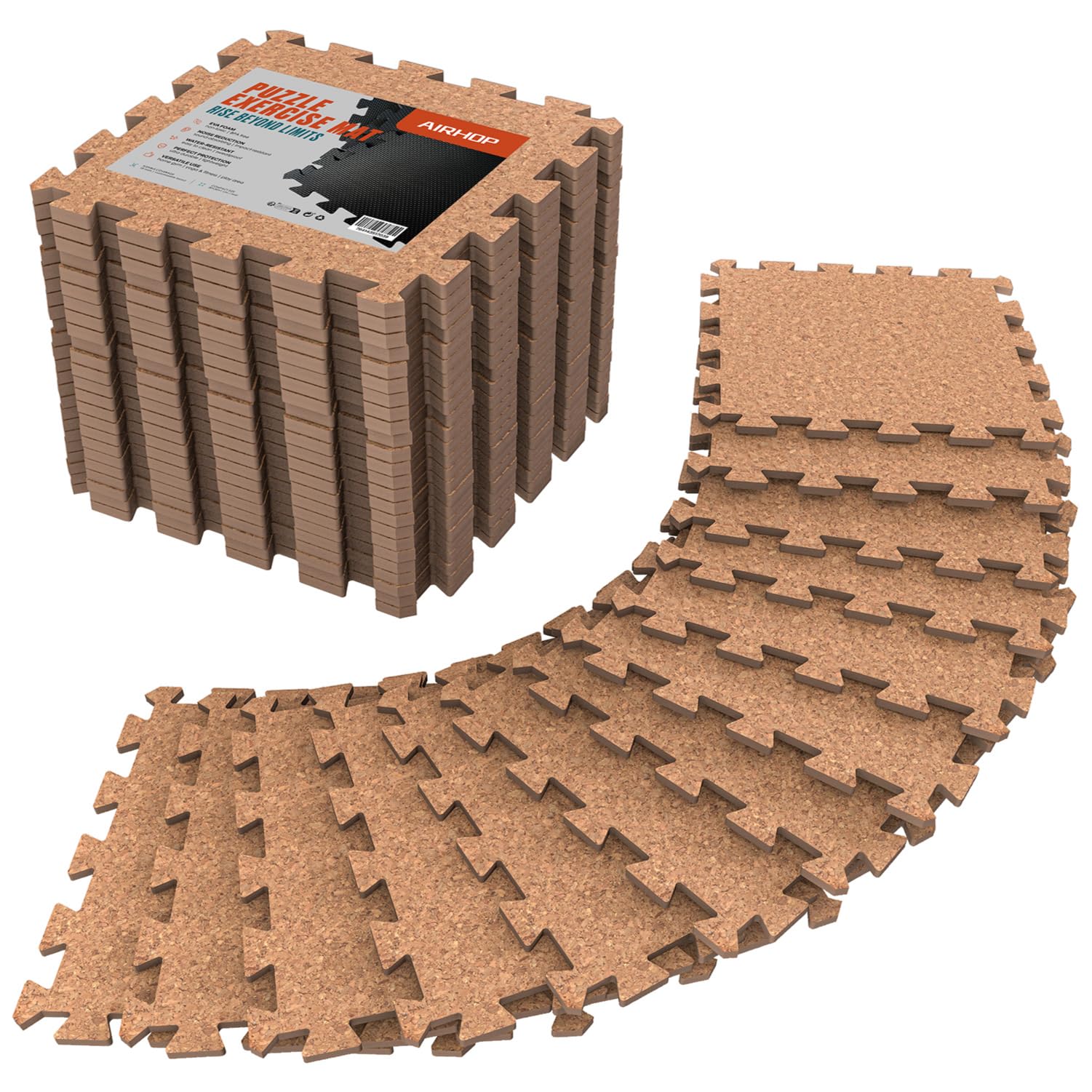 AIRHOP 18 Tiles Gym Floor Mat, EVA Foam Puzzle Gym Mat, High-Density Interlocking Foam Floor Tiles for Home Gym, Play Workout Garage Kitchen Flooring