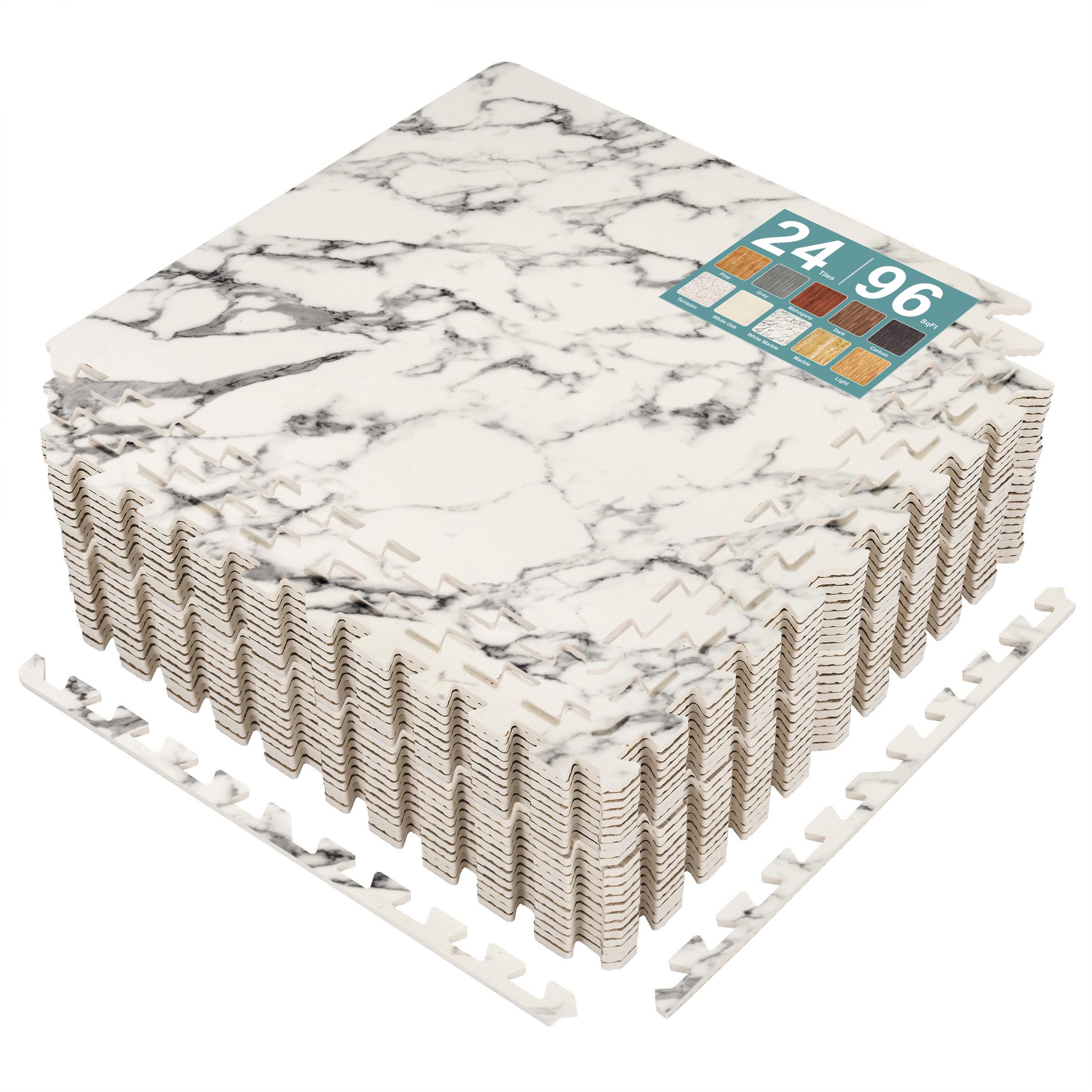 Sorbus Wood Grain Floor Tiles Foam Mat EVA Interlocking Mats Tile 3/8-Inch Thick Flooring Wood Puzzle Exercise Mats w/Borders - Home Playroom Basement, Apartment, Trade Show, Baby, Dance