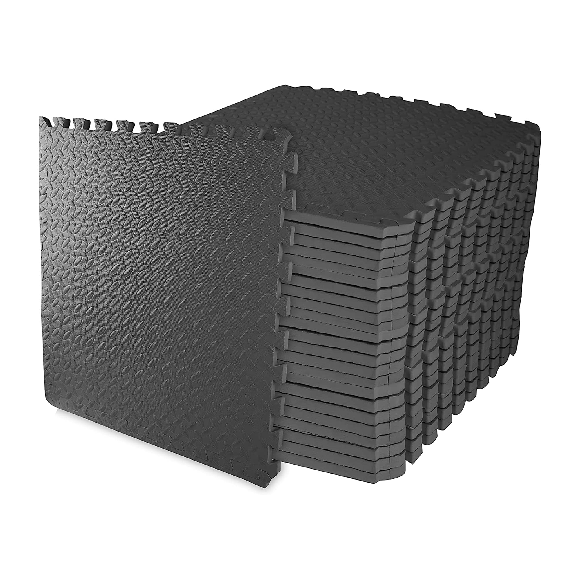 BalanceFrom Puzzle Exercise Mat 1/2' Thick, EVA Interlocking Foam Floor Tiles for Home Gym, Mat for Home Workout Equipment, Floor Padding for Kids, Black, 24 in x 24 in x 1/2 in, 24 Sq Ft - 6 Tiles