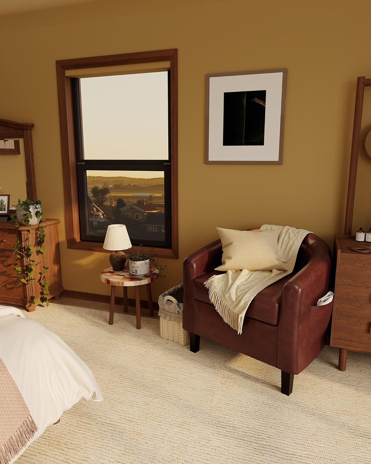 GarveeHome Accent Chair Faux Leather Barrel Chairs Club Armchair with Soft Seat for Living Room Bedroom Reading Waiting Room - Brown