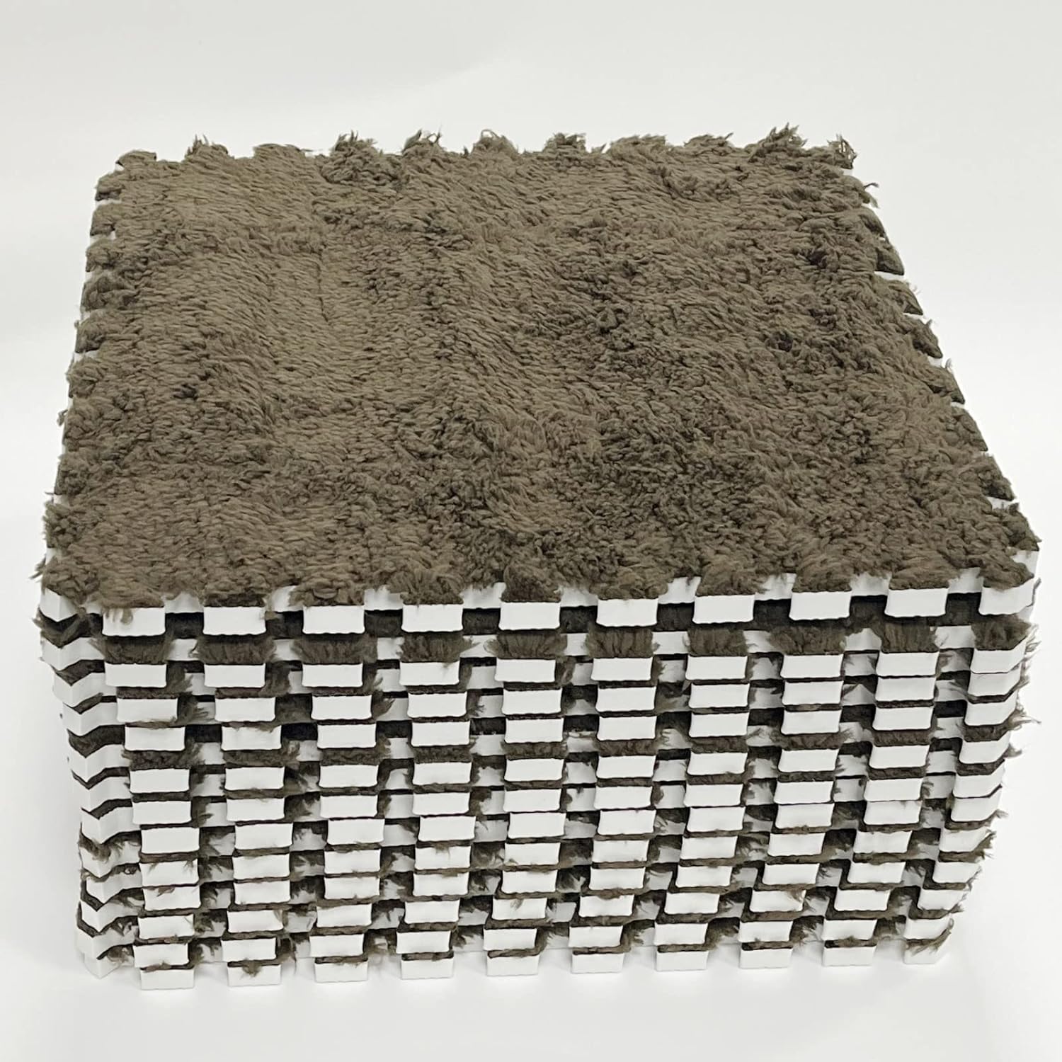 smabee Interlocking Carpet Shaggy Soft EVA Foam Mats Fluffy Area Rugs Protective Floor Tiles Exercise Play Mat for Children Kids Room Home Parlor Bedroom (12 Pcs, Brown)