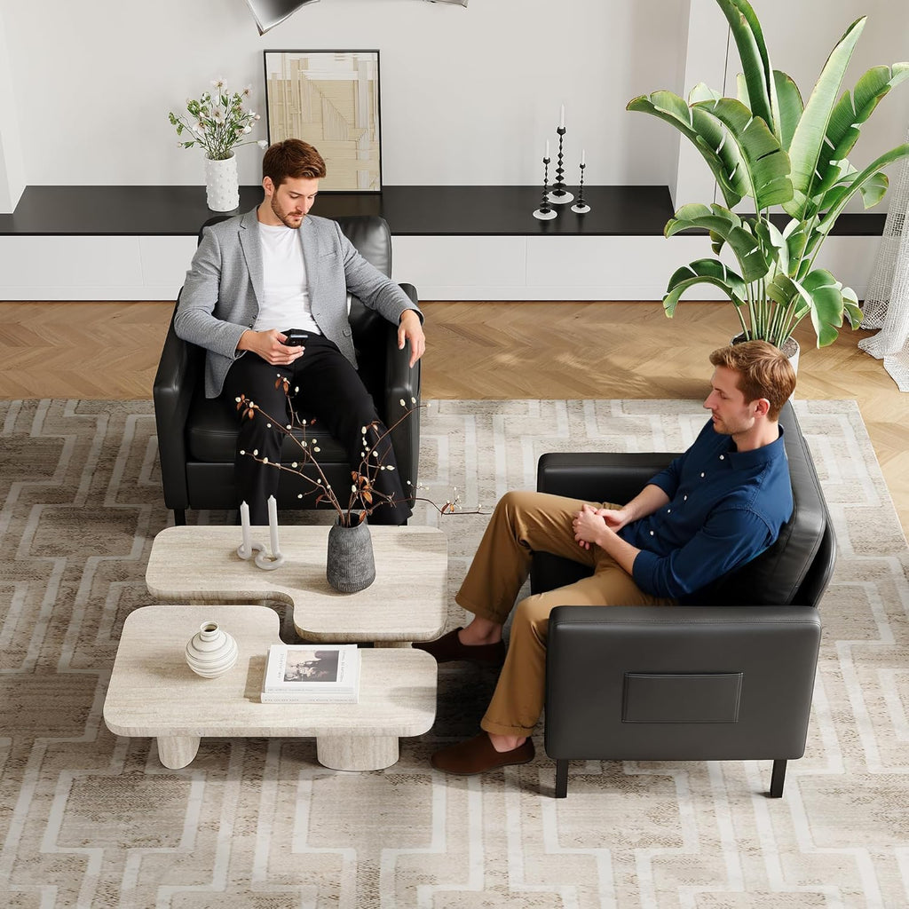 STHOUYN Black Faux Leather Accent Chair Set of 2 with Arms, Modern Small Accent Office Chair, Waiting Room Chairs for Living Room Bedroom with Metal Legs