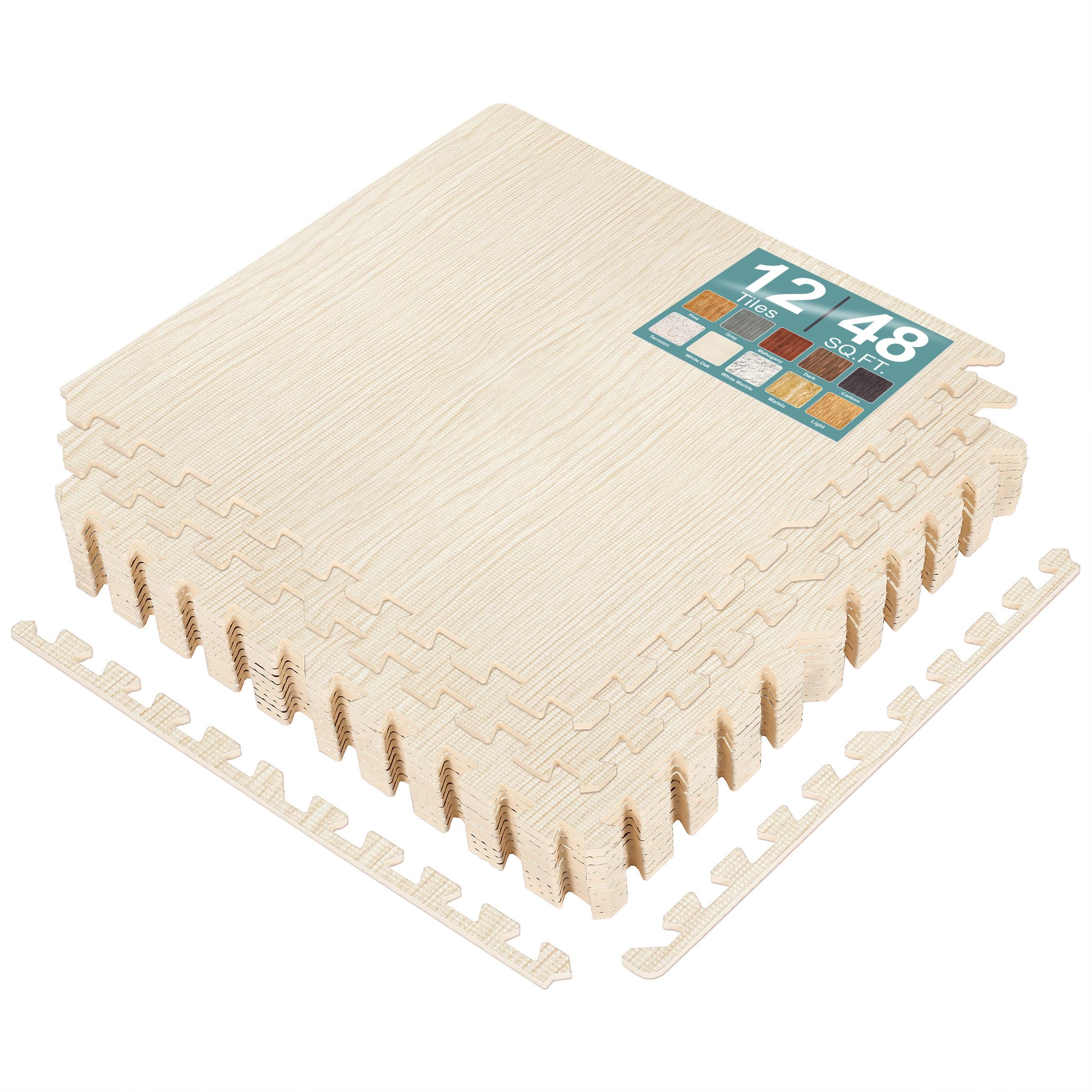 Sorbus Wood Grain Floor Tiles Foam Mat EVA Interlocking Mats Tile 3/8-Inch Thick Flooring Wood Puzzle Exercise Mats w/Borders - Home Playroom Basement, Apartment, Trade Show, Baby, Dance
