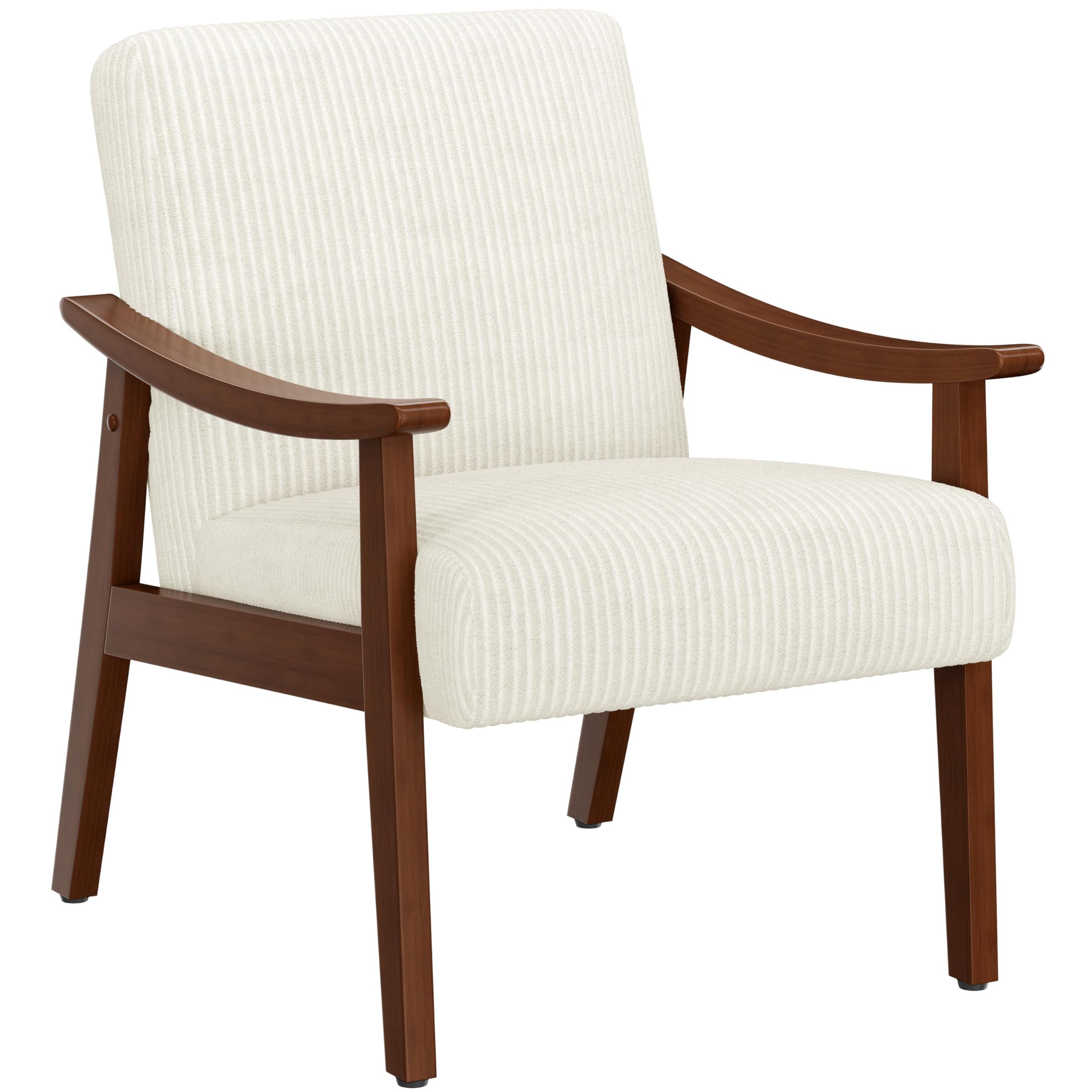 Yaheetech PU Leather Accent Chair, Mid-Century Modern Armchair with Solid Wood Legs, Reading Leisure Chair with High Back for Living Room Bedroom Waiting Room, Brown