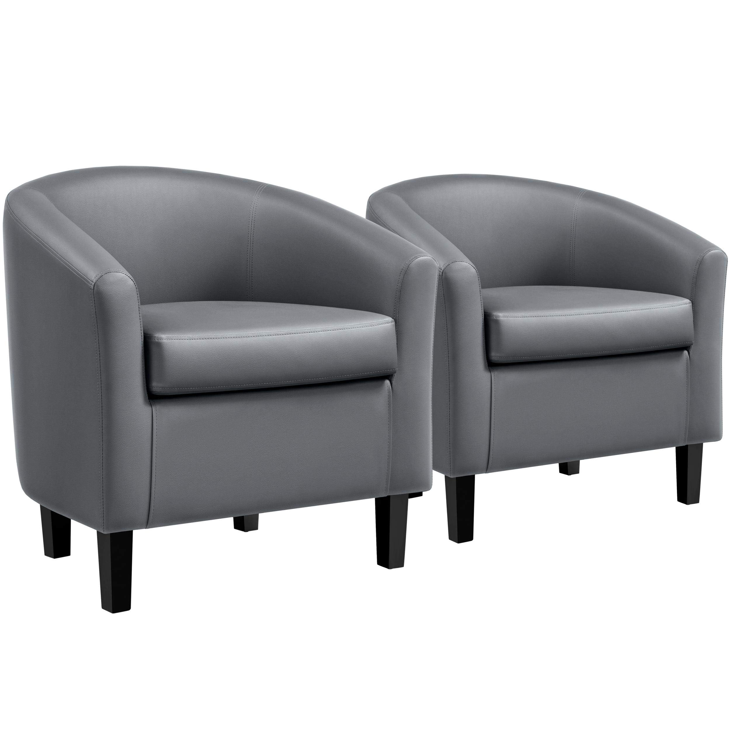 Yaheetech Barrel Chairs Set of 2, Faux Leather Club Armchairs, PU Leather Accent Chairs with Soft Padded Seat for Living Room Bedroom Waiting Reading Room, Black