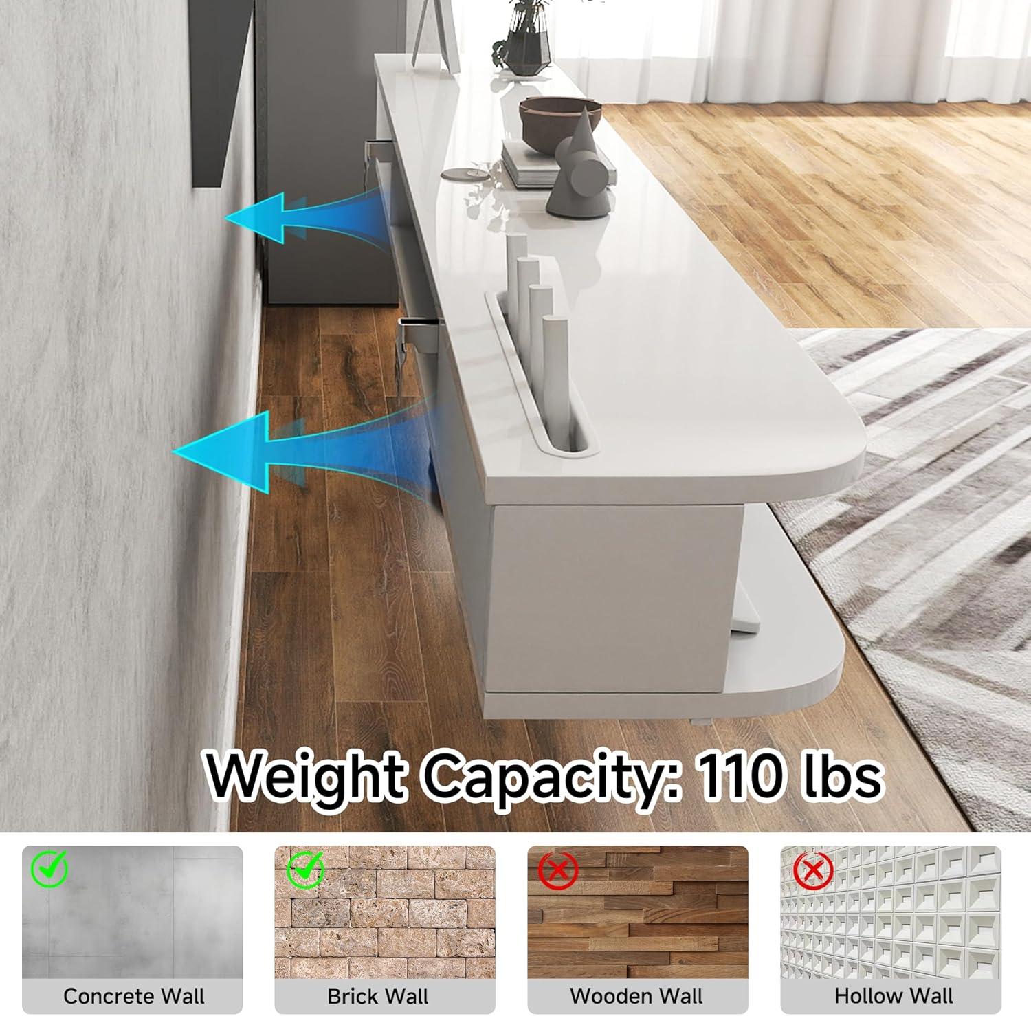 Real Relax 55.1" Floating TV Stand with Led Lights, High Gloss Modern Entertainment Center Media Console with Storage, 55.1 inch Wall Mounted TV Shelf for 55/65 inch TV, White