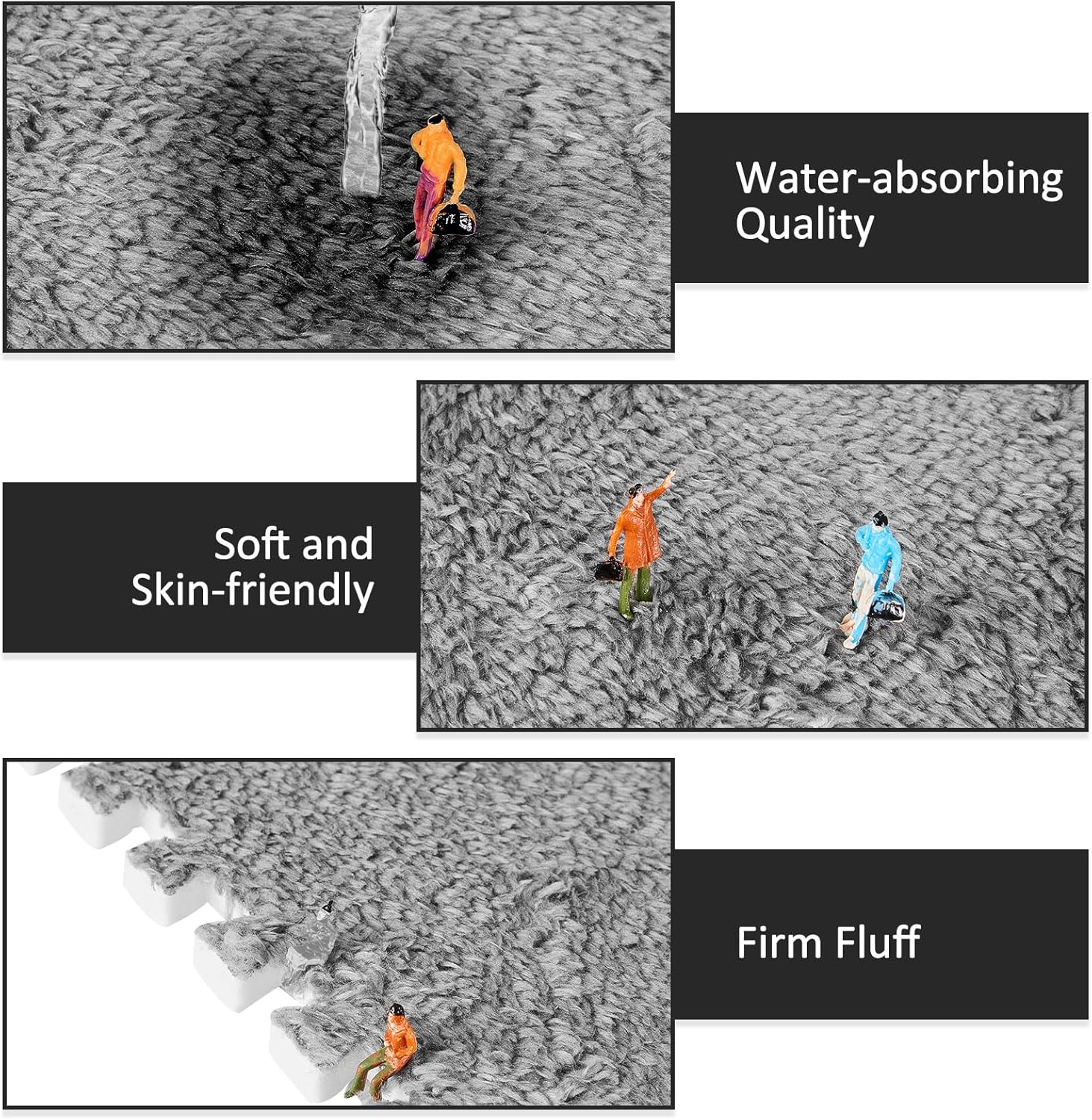 Nuanchu 32 Pcs Plush Foam Interlocking Floor Mat Climbing Area Rugs 11.8 x 11.8 Inch Square Soft Fluffy Tiles with Border Play Mat Flooring Tiles for Home Playroom Decoration (Gray)