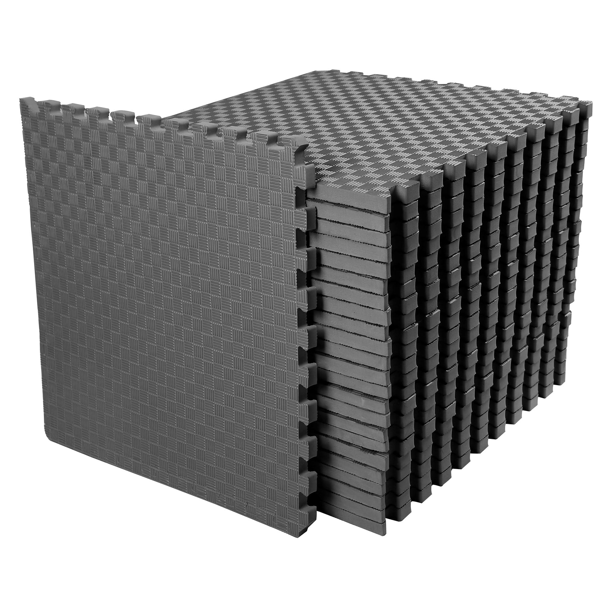 BalanceFrom Puzzle Exercise Mat 1/2' Thick, EVA Interlocking Foam Floor Tiles for Home Gym, Mat for Home Workout Equipment, Floor Padding for Kids, Black, 24 in x 24 in x 1/2 in, 24 Sq Ft - 6 Tiles