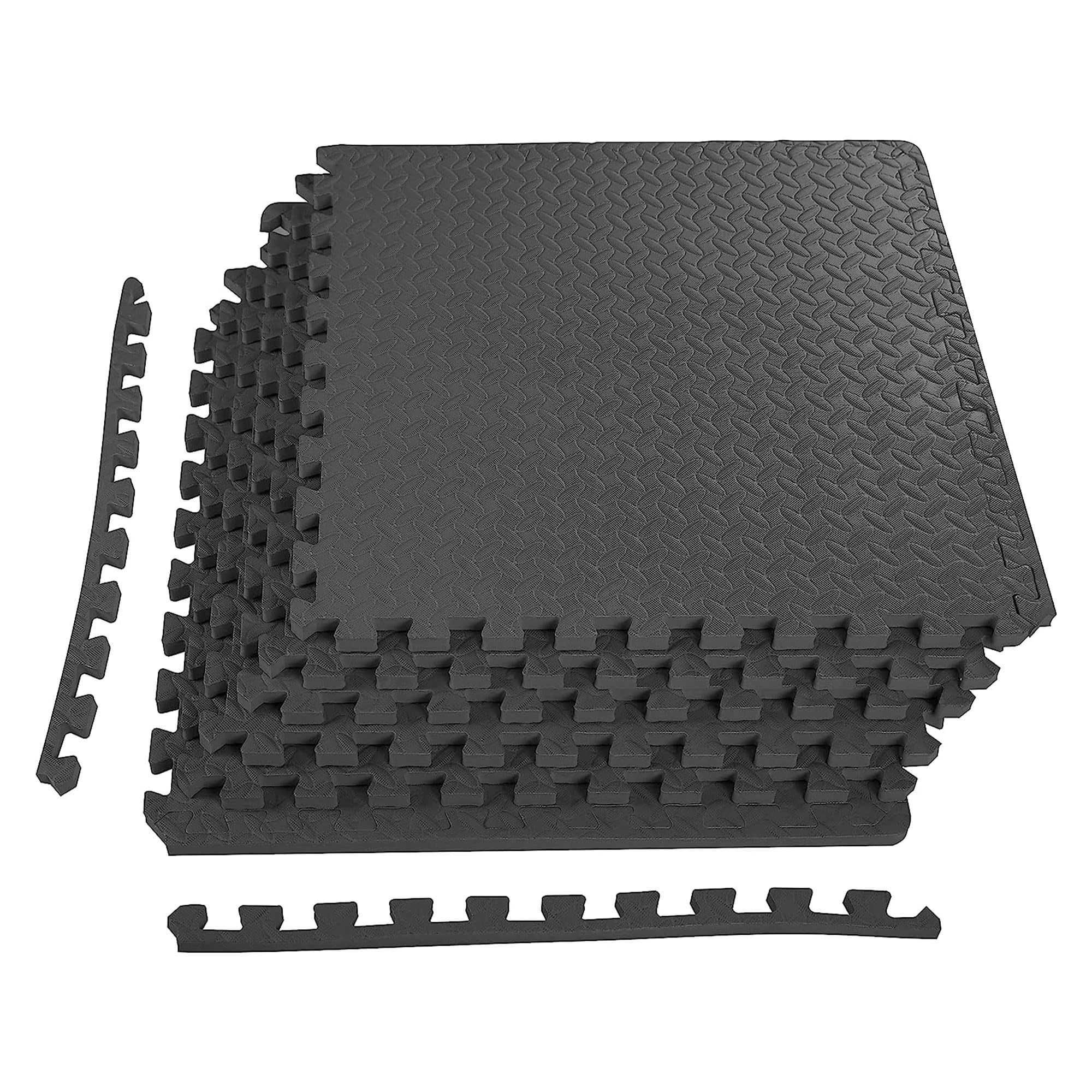 BalanceFrom Puzzle Exercise Mat 1/2' Thick, EVA Interlocking Foam Floor Tiles for Home Gym, Mat for Home Workout Equipment, Floor Padding for Kids, Black, 24 in x 24 in x 1/2 in, 24 Sq Ft - 6 Tiles