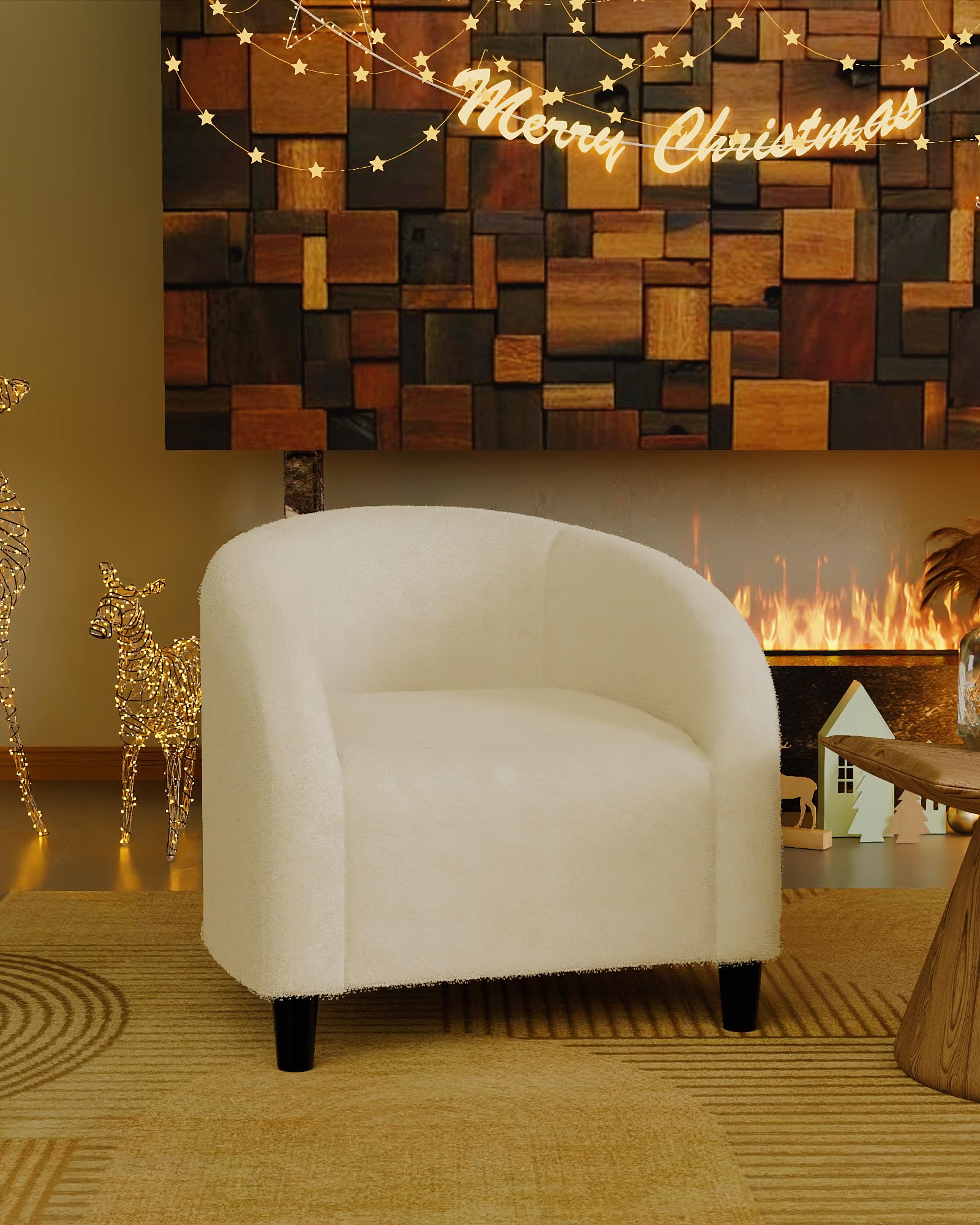 GarveeHome Accent Chair Faux Leather Barrel Chairs Club Armchair with Soft Seat for Living Room Bedroom Reading Waiting Room - Brown