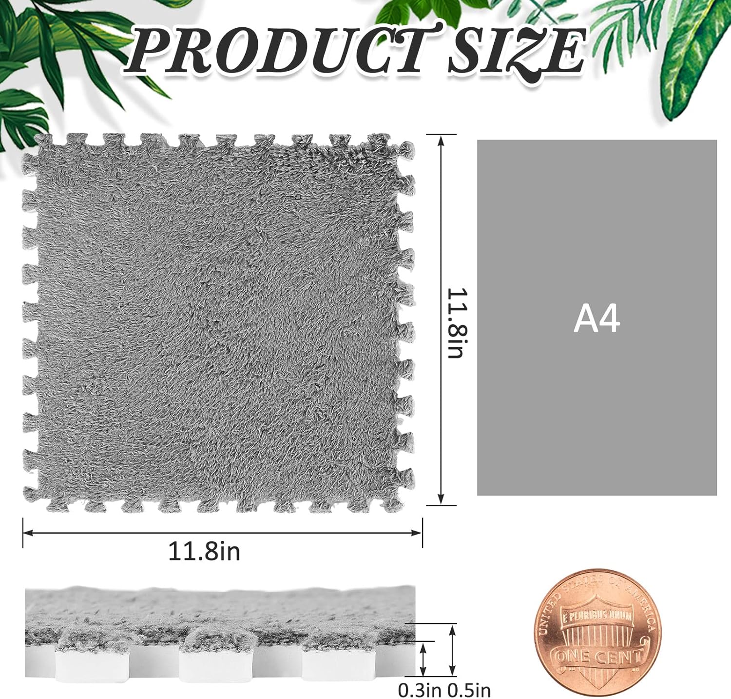 Nuanchu 32 Pcs Plush Foam Interlocking Floor Mat Climbing Area Rugs 11.8 x 11.8 Inch Square Soft Fluffy Tiles with Border Play Mat Flooring Tiles for Home Playroom Decoration (Gray)