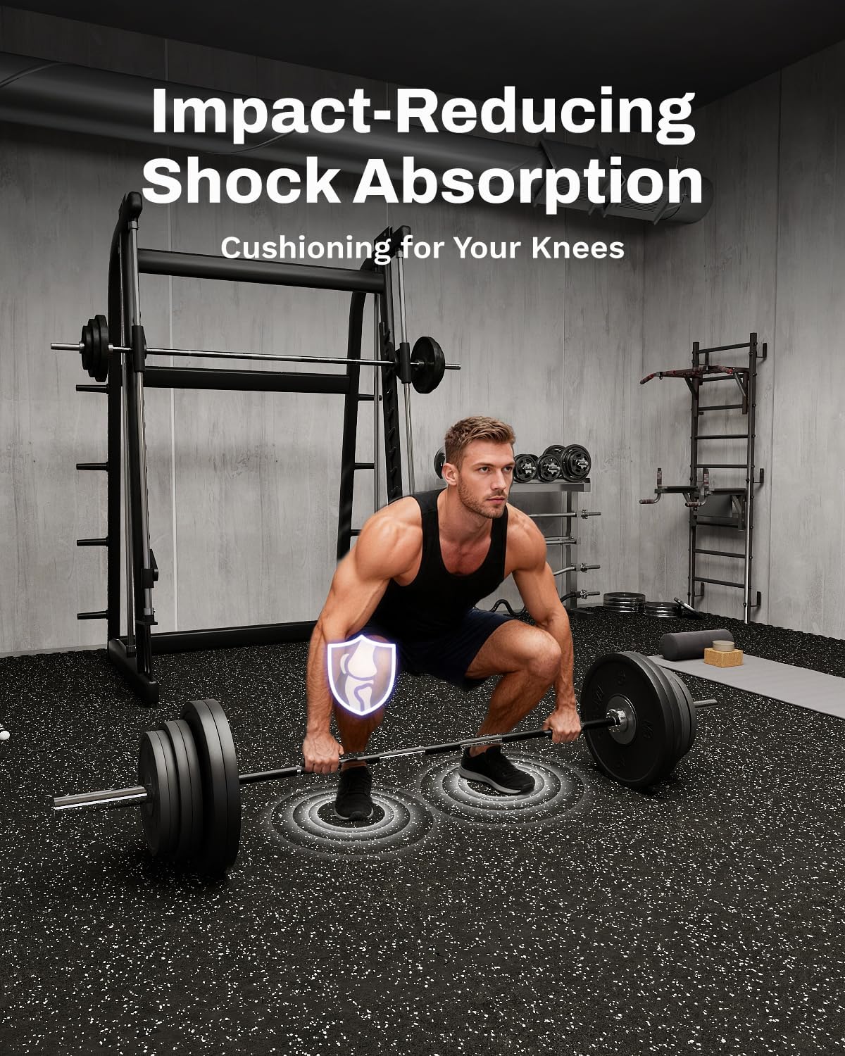 AIRHOP 0.56in Thick 48 Sq Ft Exercise Equipment Mats, 12 Tiles Upgraded Rubber Top with High Density EVA Foam, Large Interlocking Puzzle Gym Flooring for Home Gym, Heavy Weight Workout, 24 x 24in