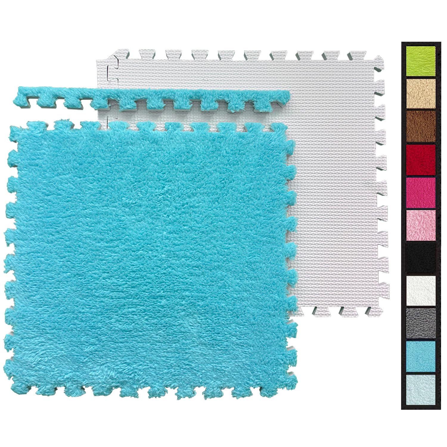 16 Pcs Kids Foam Interlocking Carpet Tiles with Border, Thick Carpet Squares Plush Floor Playmats Baby Crawling Rug - 49" x 49" (Navy Blue, 16 Tiles)