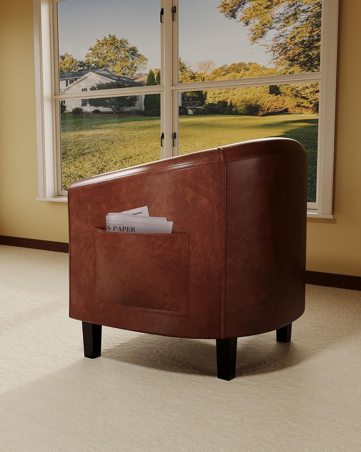 GarveeHome Accent Chair Faux Leather Barrel Chairs Club Armchair with Soft Seat for Living Room Bedroom Reading Waiting Room - Brown