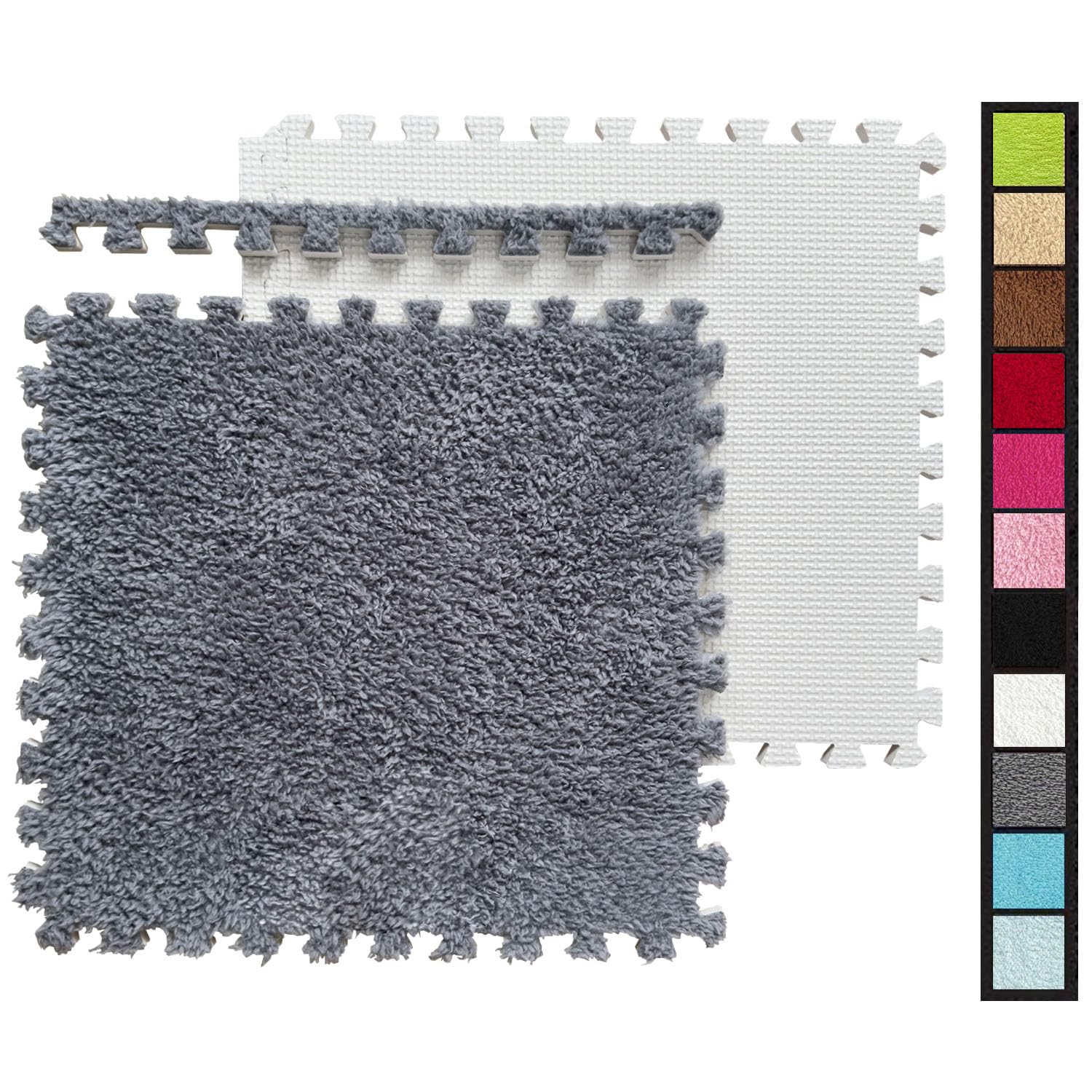 16 Pcs Kids Foam Interlocking Carpet Tiles with Border, Thick Carpet Squares Plush Floor Playmats Baby Crawling Rug - 49" x 49" (Navy Blue, 16 Tiles)