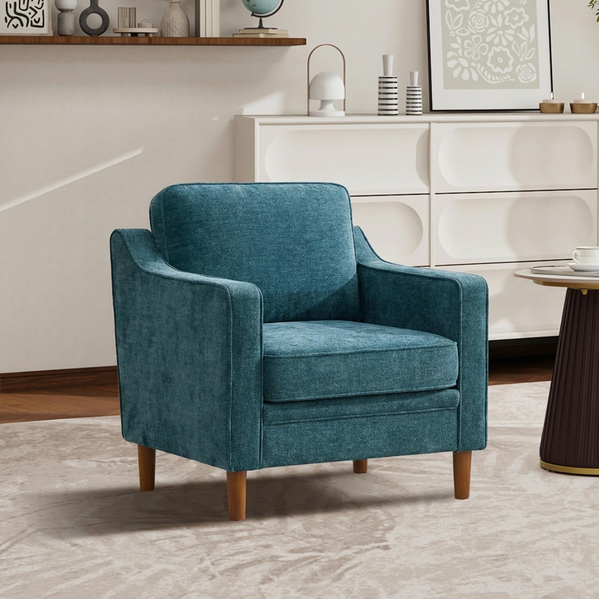 Kingfun Accent Chair Set of 2, Living Room Chairs, Faux Leather Reading Armchair, Mid Century with Solid Wood Foot, Upholstered Modern Decor for Bedroom, Apartment, Brown