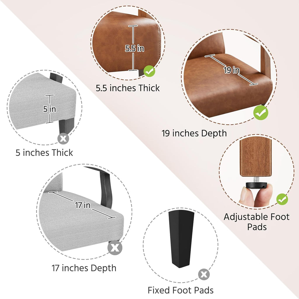 Yaheetech PU Leather Accent Chair, Mid-Century Modern Armchair with Solid Wood Legs, Reading Leisure Chair for Living Room Bedroom Waiting Room, Light Brown, Set of 2