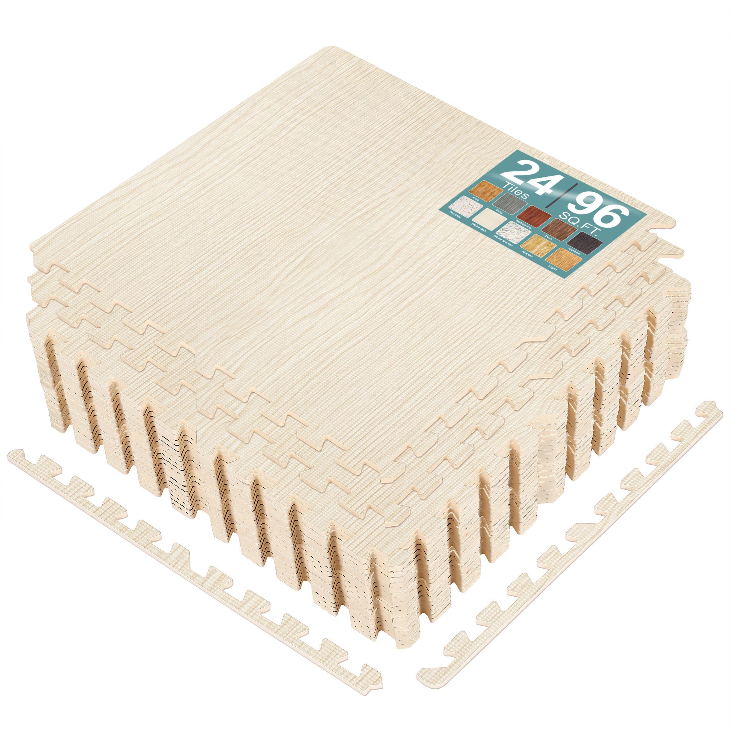 Sorbus Wood Grain Floor Tiles Foam Mat EVA Interlocking Mats Tile 3/8-Inch Thick Flooring Wood Puzzle Exercise Mats w/Borders - Home Playroom Basement, Apartment, Trade Show, Baby, Dance