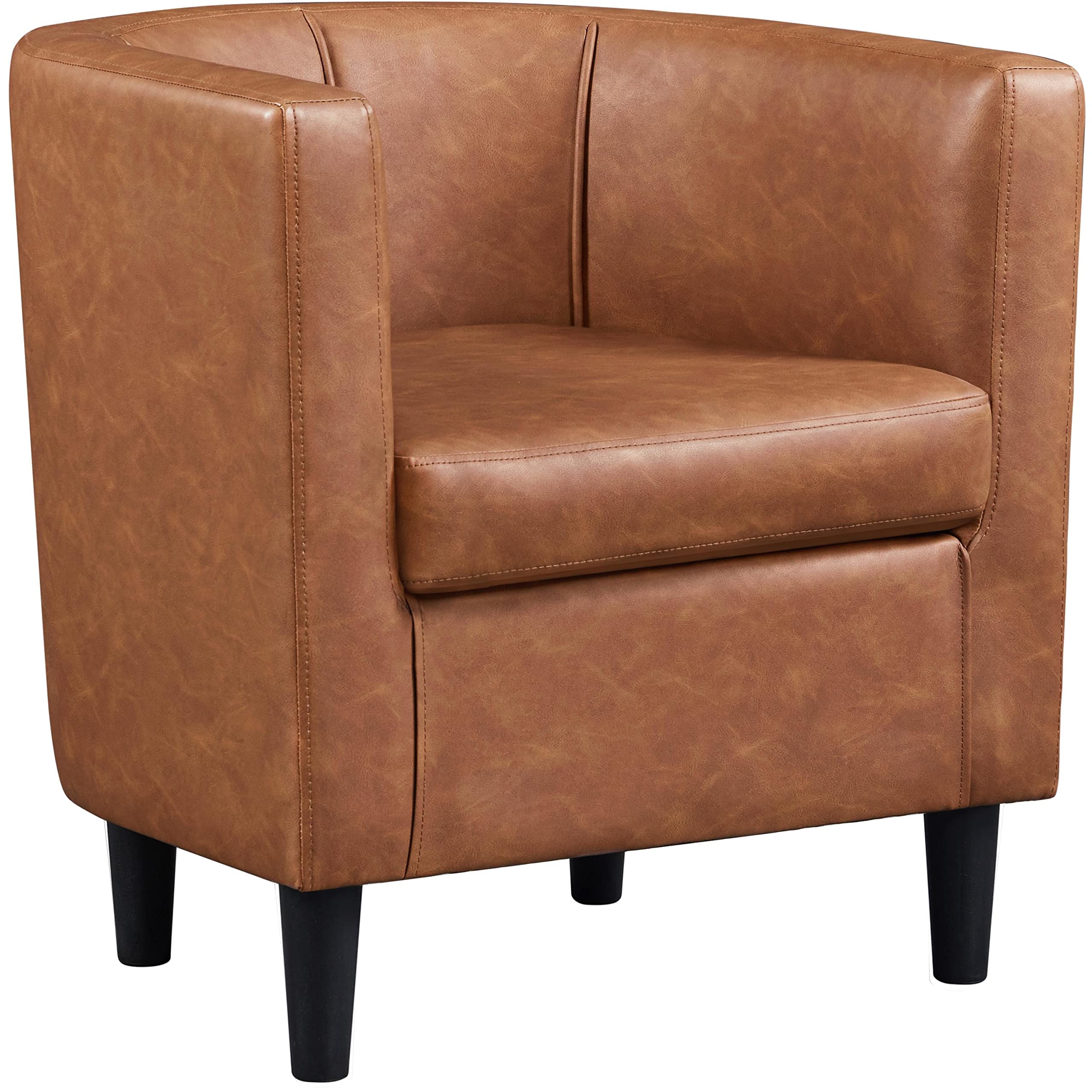 Yaheetech Accent Chair, PU Leather, Modern and Comfortable Armchairs, Upholstered Barrel Sofa Chair for Living Room Bedroom Waiting Room, 2PCS, Brown