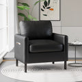 STHOUYN Black Faux Leather Accent Chair Set of 2 with Arms, Modern Small Accent Office Chair, Waiting Room Chairs for Living Room Bedroom with Metal Legs