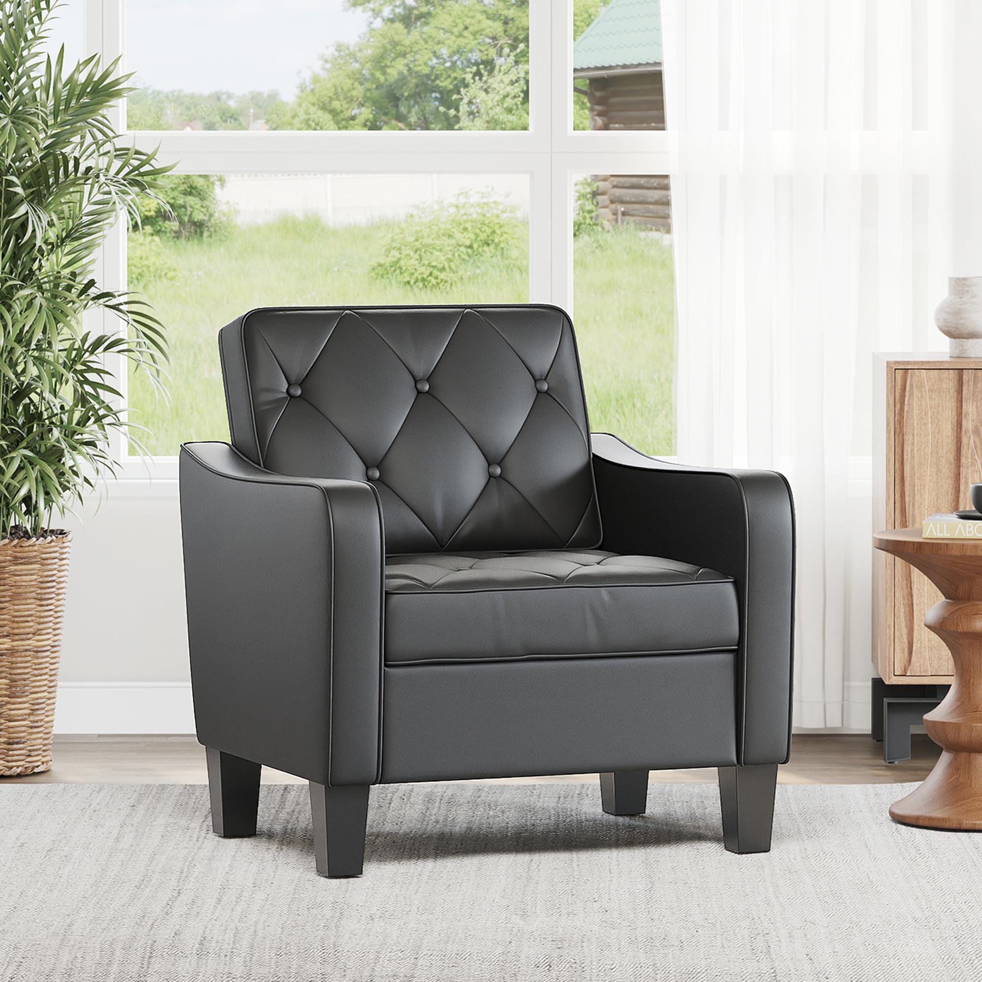 STHOUYN Living Room Arm Chairs Set of 2, Black Faux Leather Accent Chair, Waiting Room Chairs, Office Reading Chair for Guest (2, Black)